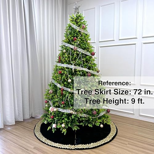 Miniatura 3 de Falda veneciana dorada para árbol de Navidad de 60 pulgadas con banda dorada y trabillas para botones, color negro