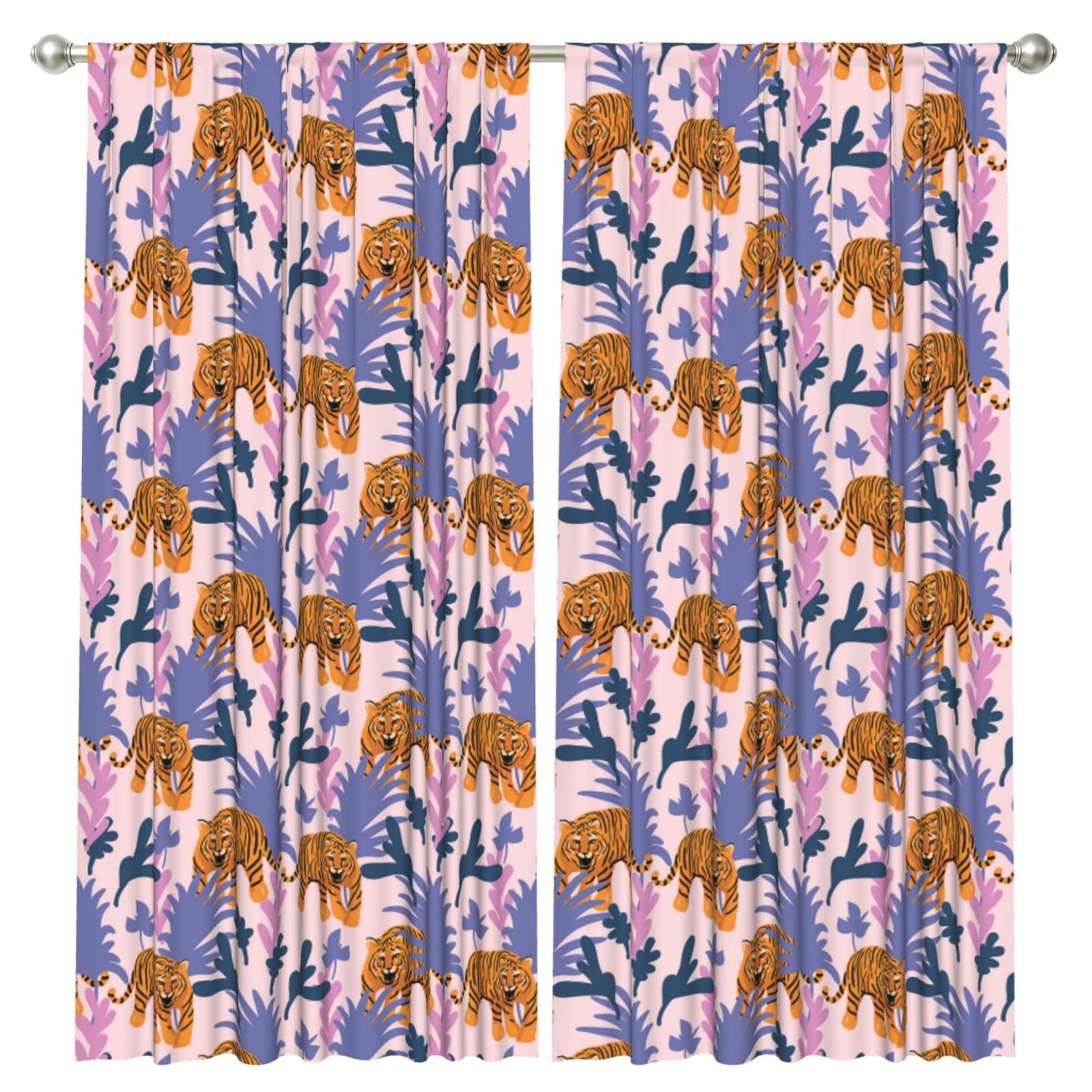InOmak Tigers In The Jungle, 2 Panels Window Curtains 52 x 84 Inch Blackout Curtains for Living Room Bedroom