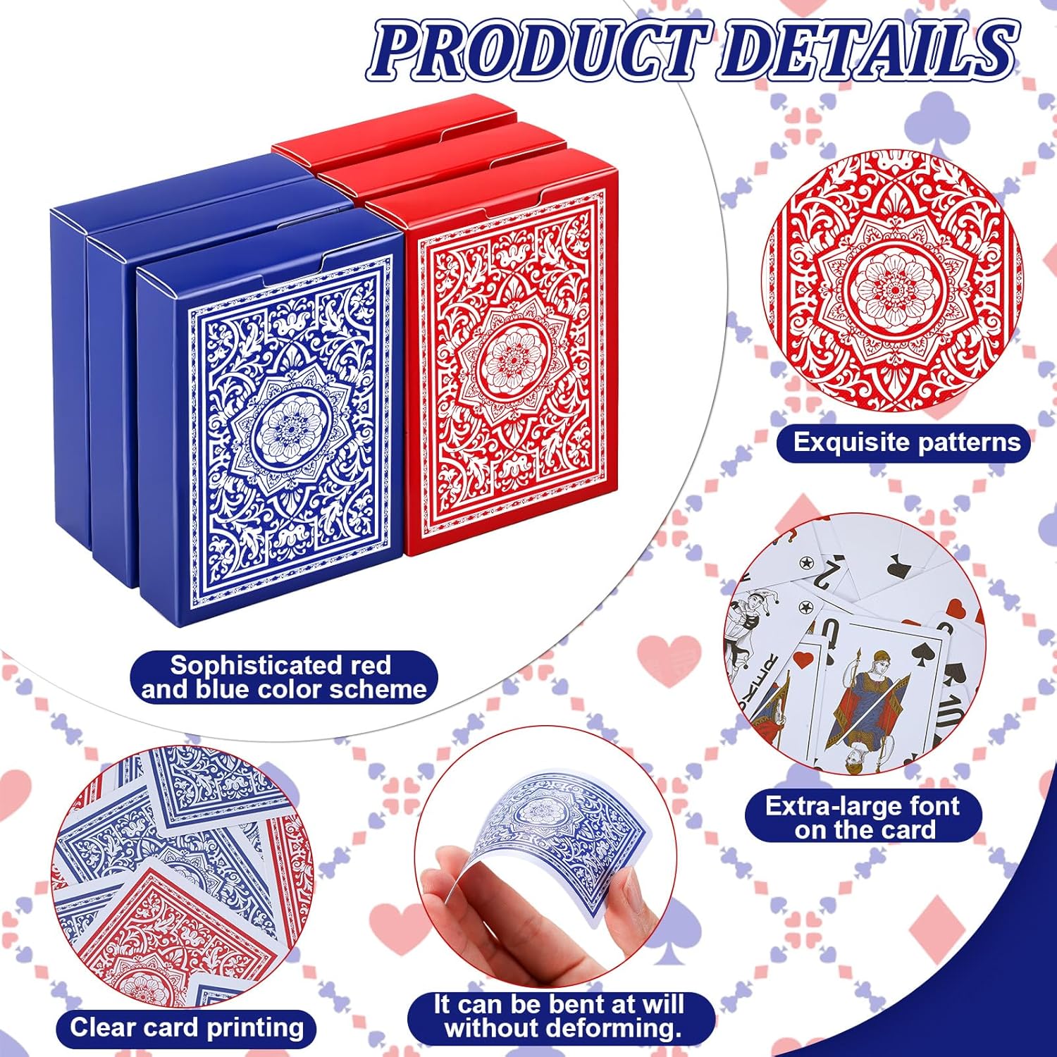 Outus 24 Decks Waterproof Playing Cards Plastic Poker Game Jumbo Index Large Size Waterproof Washable for Texas Holdem Poker Family Game Birthday Party for Beach Pool Camping