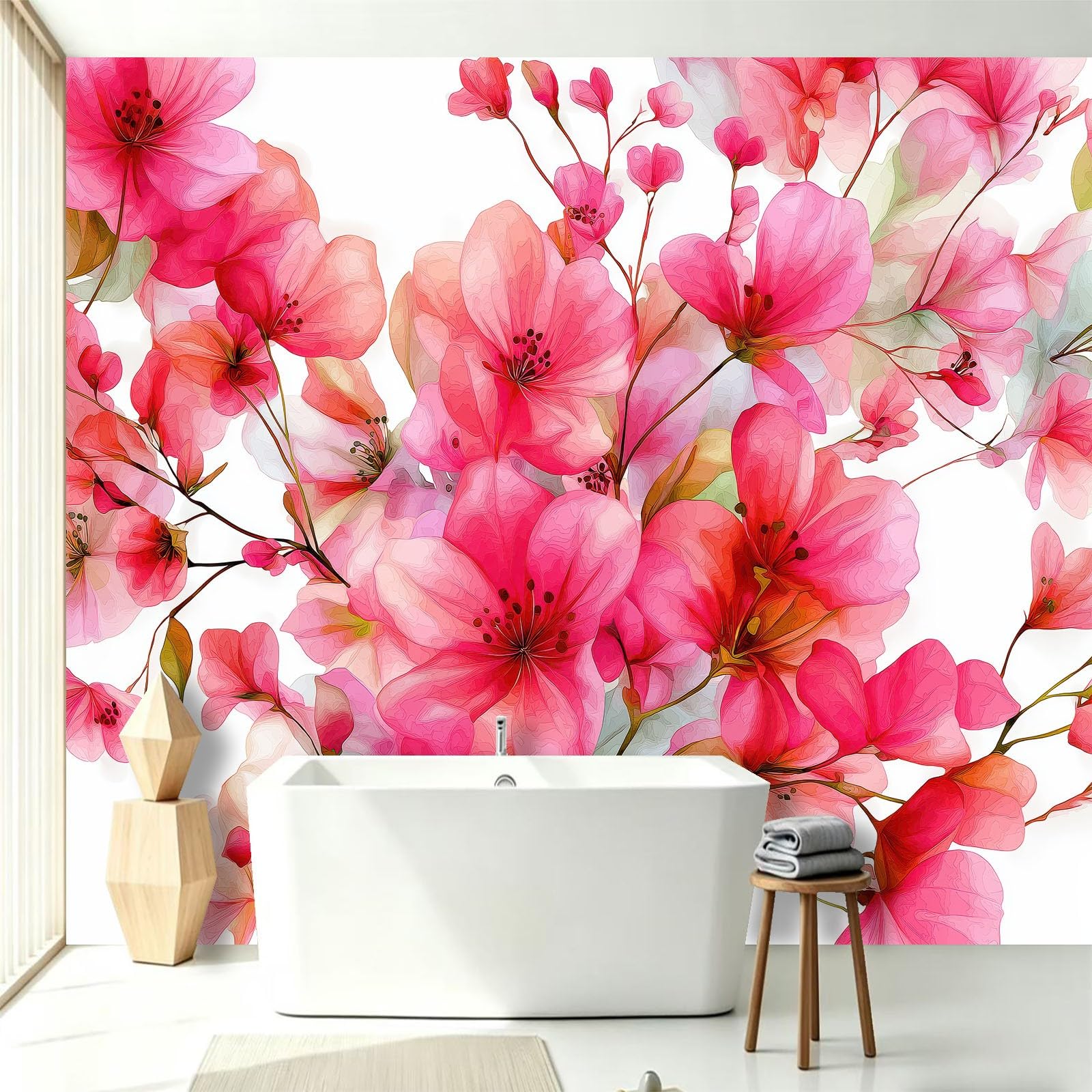Seide Fototapete Schlicht Aquarell Blumen Vliestapete XXL Wandtapete Wand Dekoration für Damenmodegeschäft Schlafzimmer Schminkzimmer - 350 x 256 cm