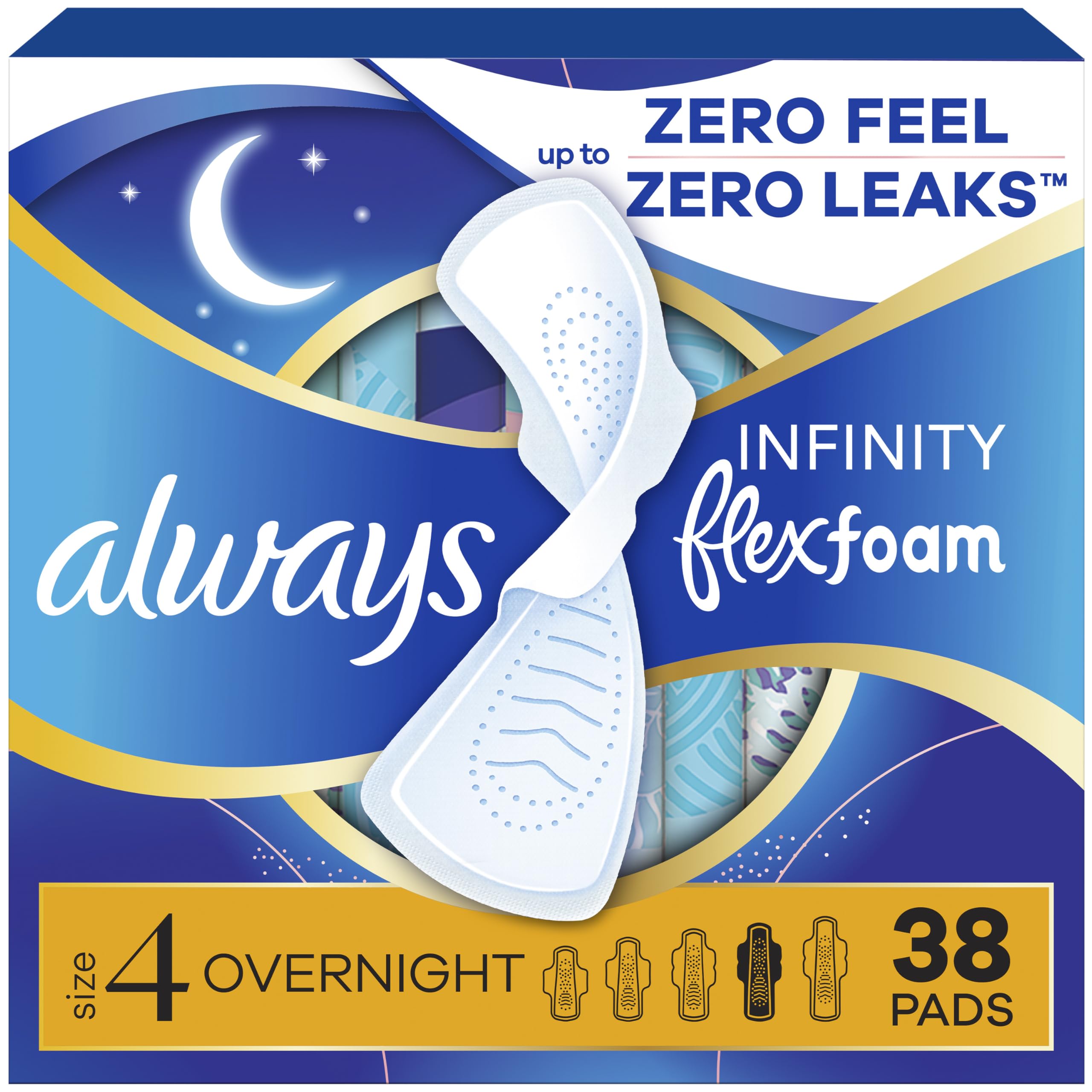 Always Infinity Kobiece poduszki dla kobiet, rozmiar 4 na noc, ze skrzydełkami, bezzapachowe, 38 szt