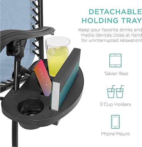 Miniatura 133 de Best Choice Products Juego de 2 sillas reclinables ajustables de malla de acero con gravedad cero con almohadas y bandejas portavasos, color arena