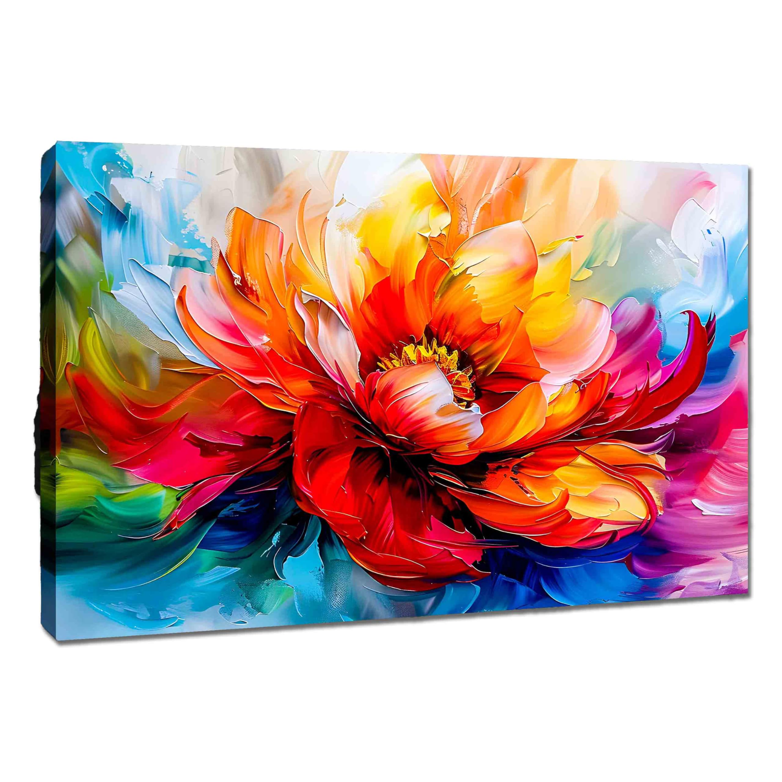 Kunstbruder 80x120 cm Abstrakt Blumen Entfaltung – Farbdynamik Rot Orange Pink, Abstract Bloom, Leinwandbild, Kunstdruck, Premium Wandkunst