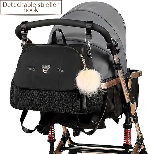 Miniatura 7 de Allie - Mochila elegante para pañales, bolsa de viaje para bebé con bolsillos aislados, cambiador, clips para cochecito, correa para el hombro