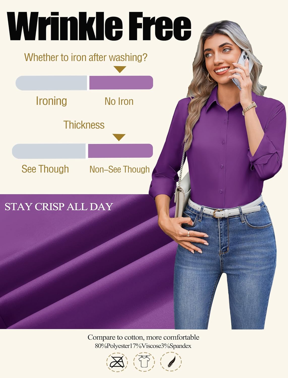 Zeagoo Button Down Shirts for Women Wrinkle Free Long Sleeve Collared Dress Blouses Casual Work Office Tunics Tops - Image 4