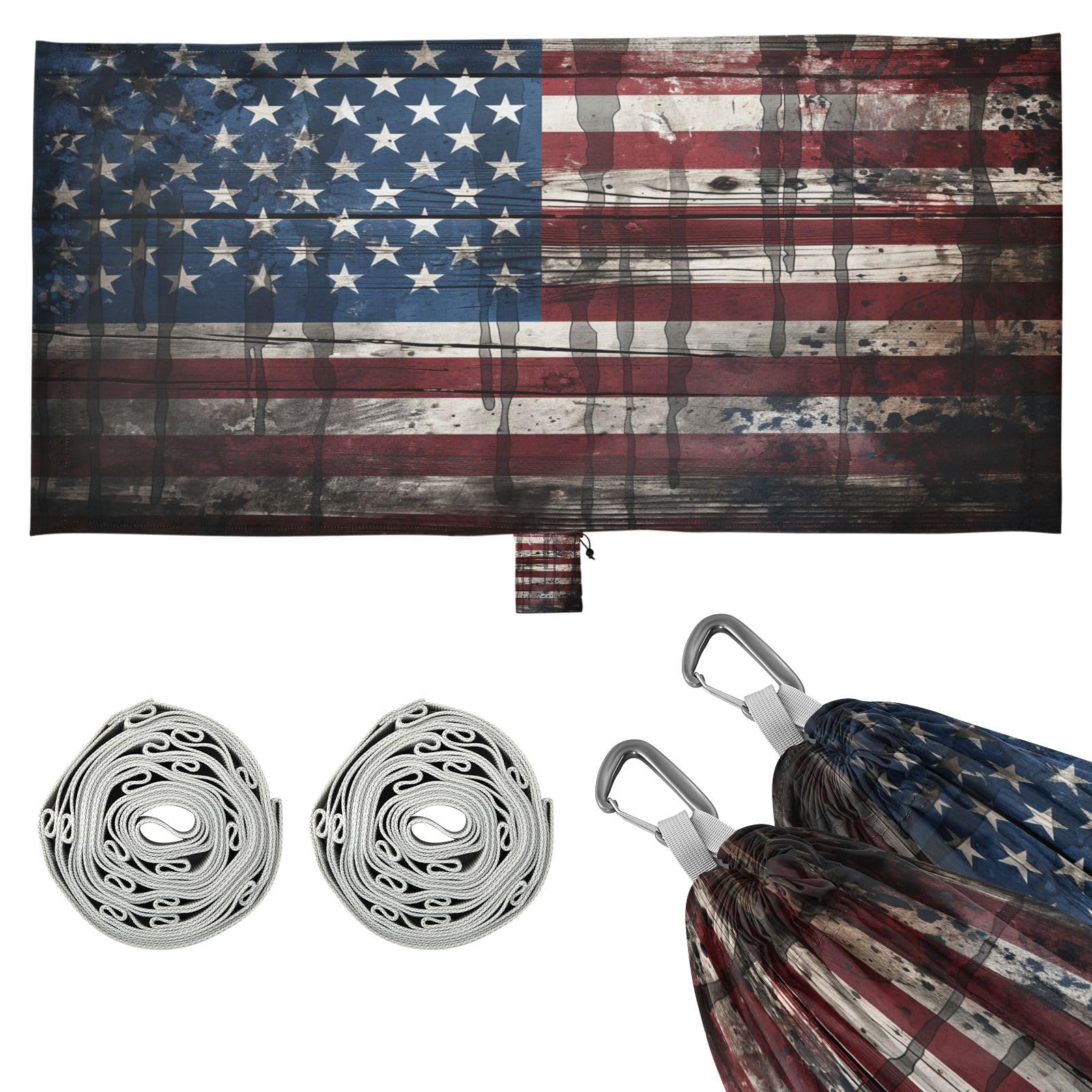 Delgada Bandera Americana Azul Hamaca Ligera y Portátil para Camping al Aire Libre, Ideal para Árboles, Senderismo, Playa y Viajes
