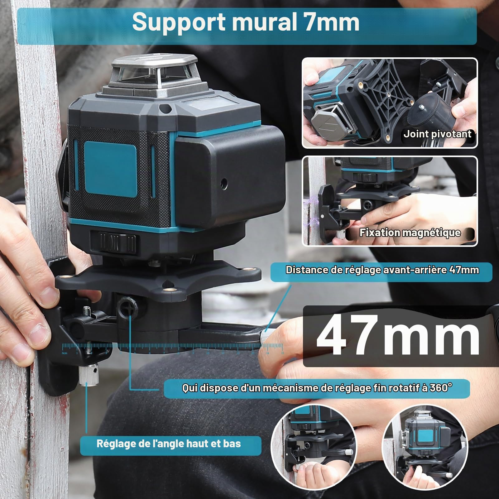 Niveau laser 16 lignes,4 x 360° Autonivelant Niveau Laser avec Trepied, Batterie Rechargeable,Luminosité Laser Réglable,Fenêtre Laser Rotative 360°, APP, Télécommande,IP54 Étanche et Anti-Poussière