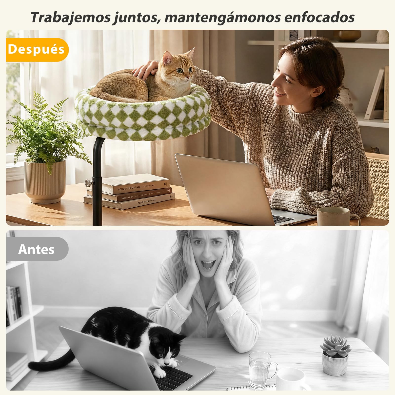 GUUSII HOME Cama Gato de Escritorio Giratorio 360° y Altura Ajustable Camas Hamaca para Gatos hasta 18kg Fácil Montaje Percha Asiento Gatitos Sin Perforaciones Lavable a Máquina Cat Desk Bed（Verde）
