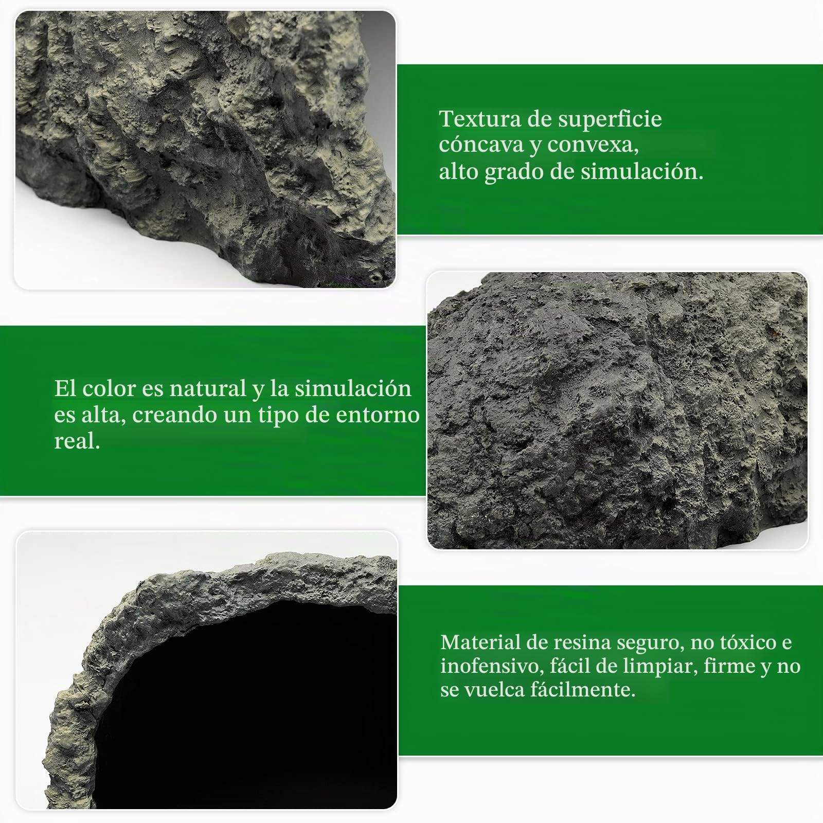 Reptil Roca Hide Cueva Escondites Tortuga Cueva Gran Reptil Hábitat para Lagartos Dragón Barbudo Gecko Leopardo Serpiente Anfibios Peces