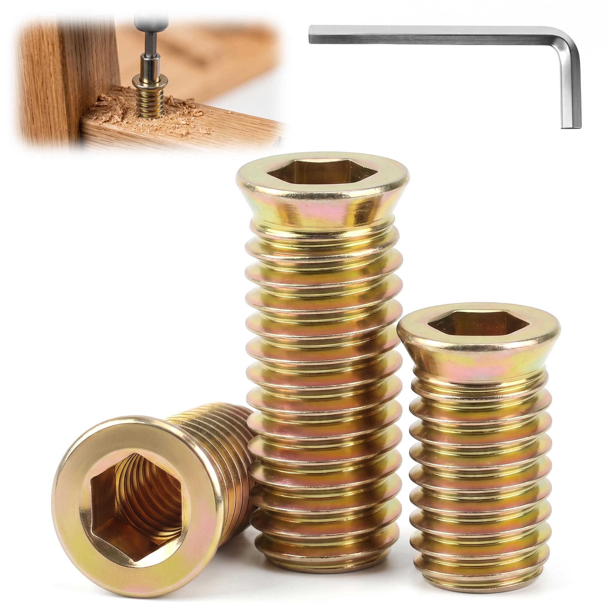 SHBAOCH M8x20mm Threaded Inserts for Wood, 20PC Zinc Plated Hex Socket Insert Nuts, Flanged Furniture Nuts for Assembly RepairWoodworking DIY Furniture