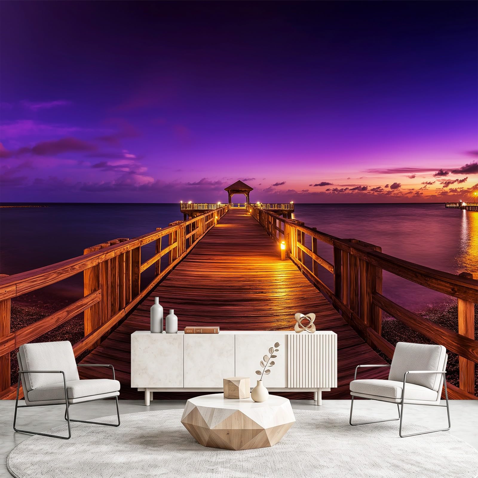 Générique 3D Papier Peint Intissé Moderne 300x210 cm, Violet Photo côtière