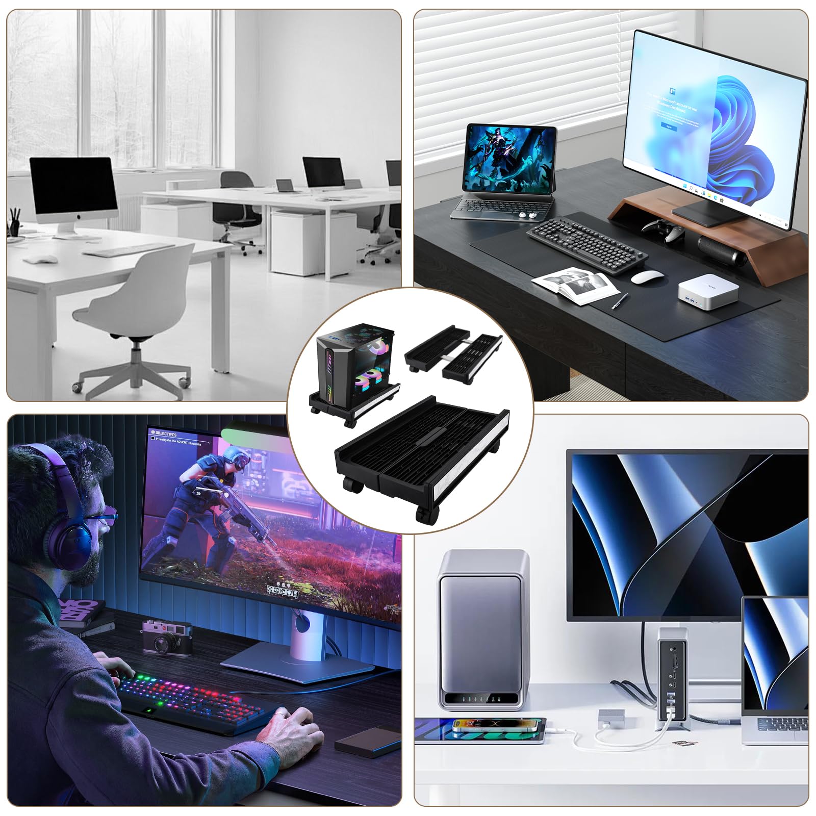 Soporte para CPU, Soporte Móvil Ajustable para CPU y Torre de PC con 4 Ruedas Giratorias con Bloqueo - Ajustable(20-30cm), Soporta hasta 30kg, Ideal para Hogar, Oficina y Estación de Gaming