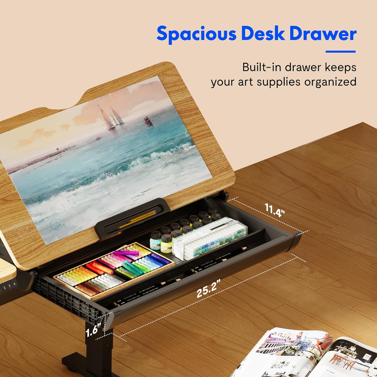 FLEXISPOT Electric Drafting Table Adjustable Height 47.2"x23.6" Standing Drawing Desk Extendable Top Craft Workstation w/Tilting Tabletop, Storage Drawer for Study, Office, Studio, Art, Adult & Kid