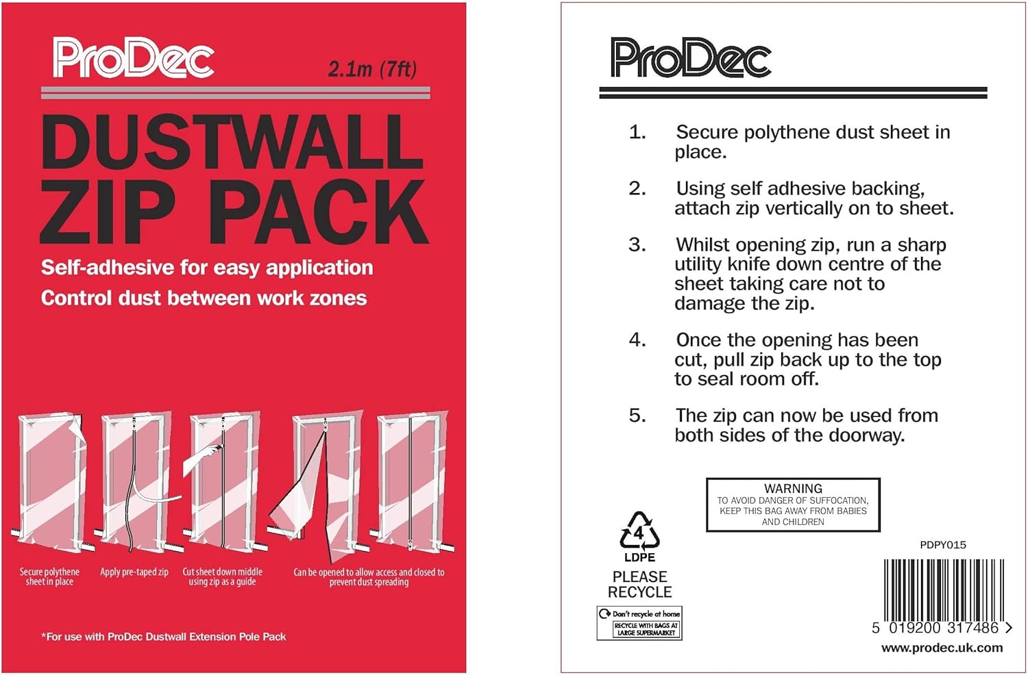 ProDec 2.1m SelfAdhesive Zip For Quickly and Easily Creating Doorway Access Through Polythene