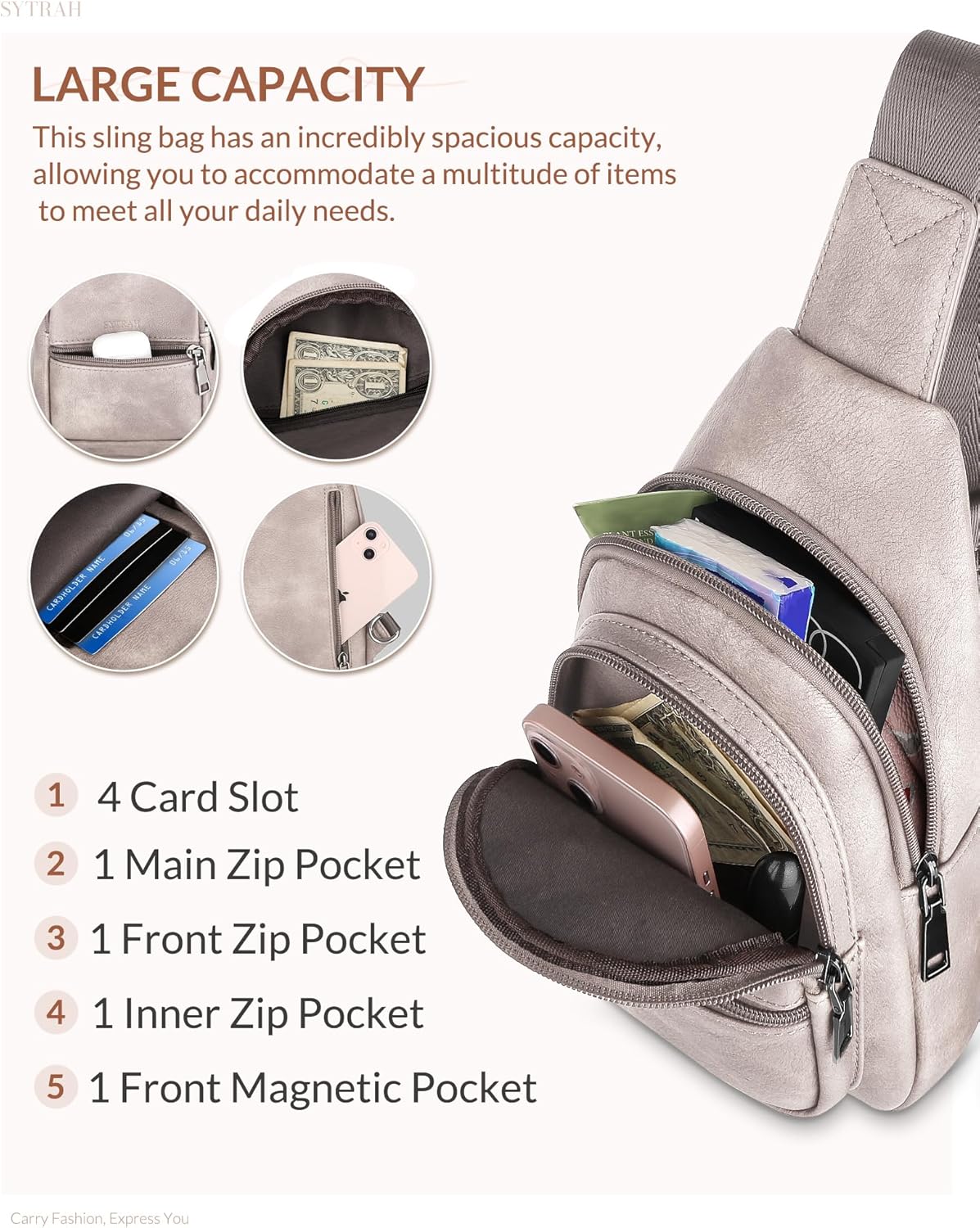 Sling Bag for Women, Crossbody Bags Purse for Women Trendy Vegan Leather Fanny Pack with Adjustable Strap - Image 4