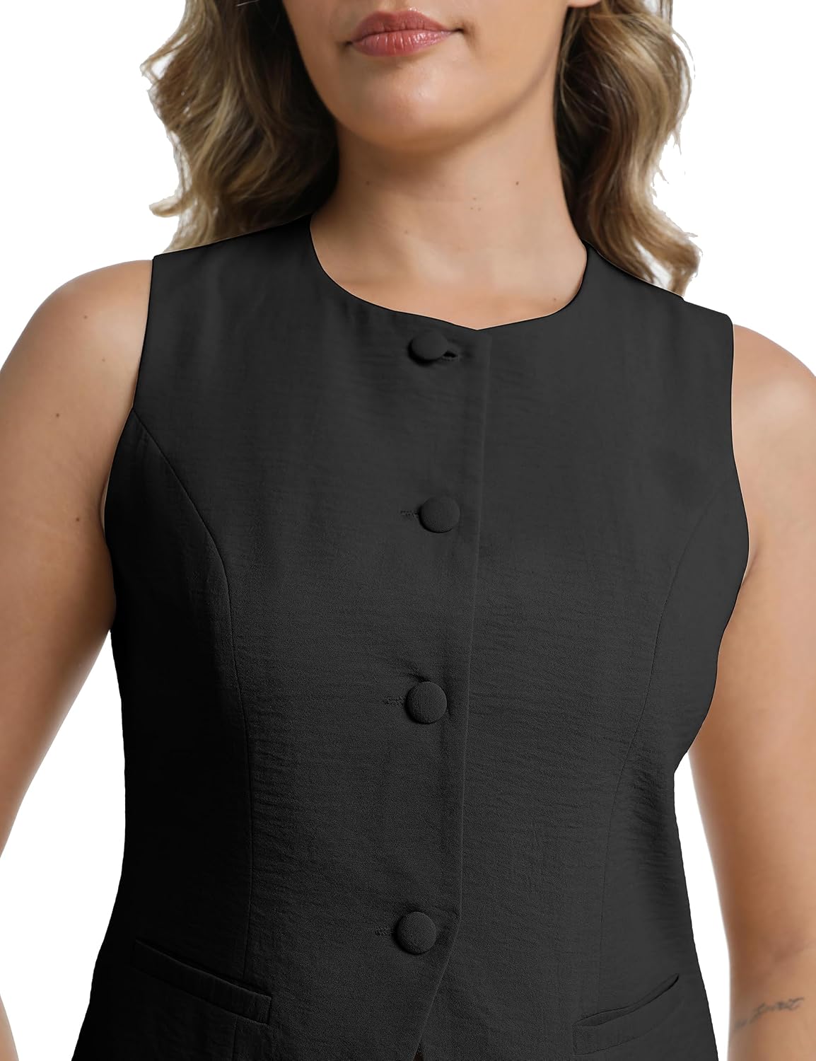 V VOCNI Suit Vest Tops for Women Waistcoat Dressy Casual Sleeveless Button Trendy Fashion Blazer Vest Top - Image 3
