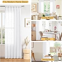 Vista 6 de DWCN Cortinas transparentes de lino sintético blanco, con bolsillo para barra, cortinas de gasa semi texturizada, para dormitorio, sala de estar