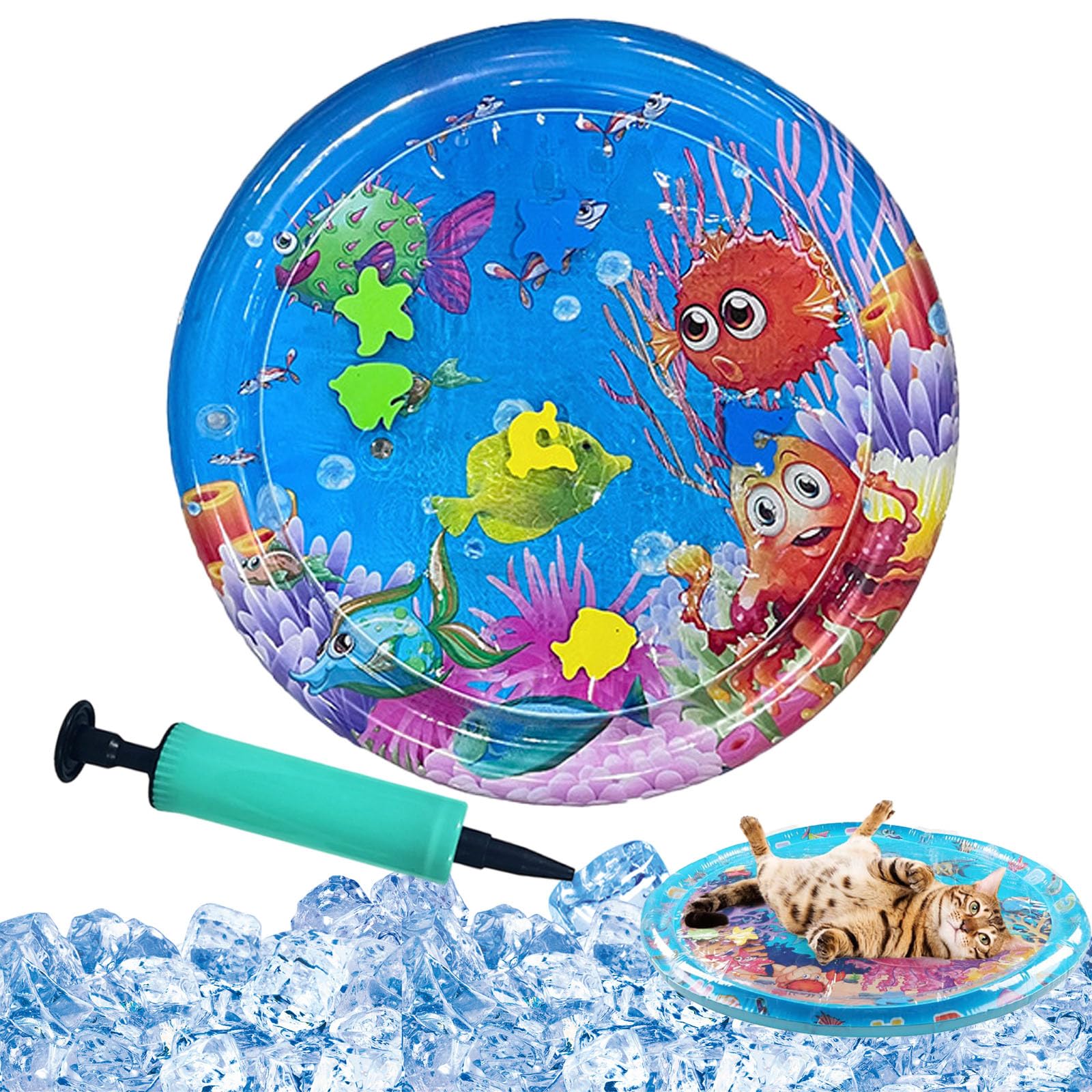 Wassermatte Für Katzen, Wasser Sensorik Matte Für Haustiere, Sensorische Wasserspielmatte Für Katzen, Auslaufsicher Und Kratzfest, Leichtes, Faltbares Design, Wecken Den Jagdinstinkt (I,65cm*65cm)