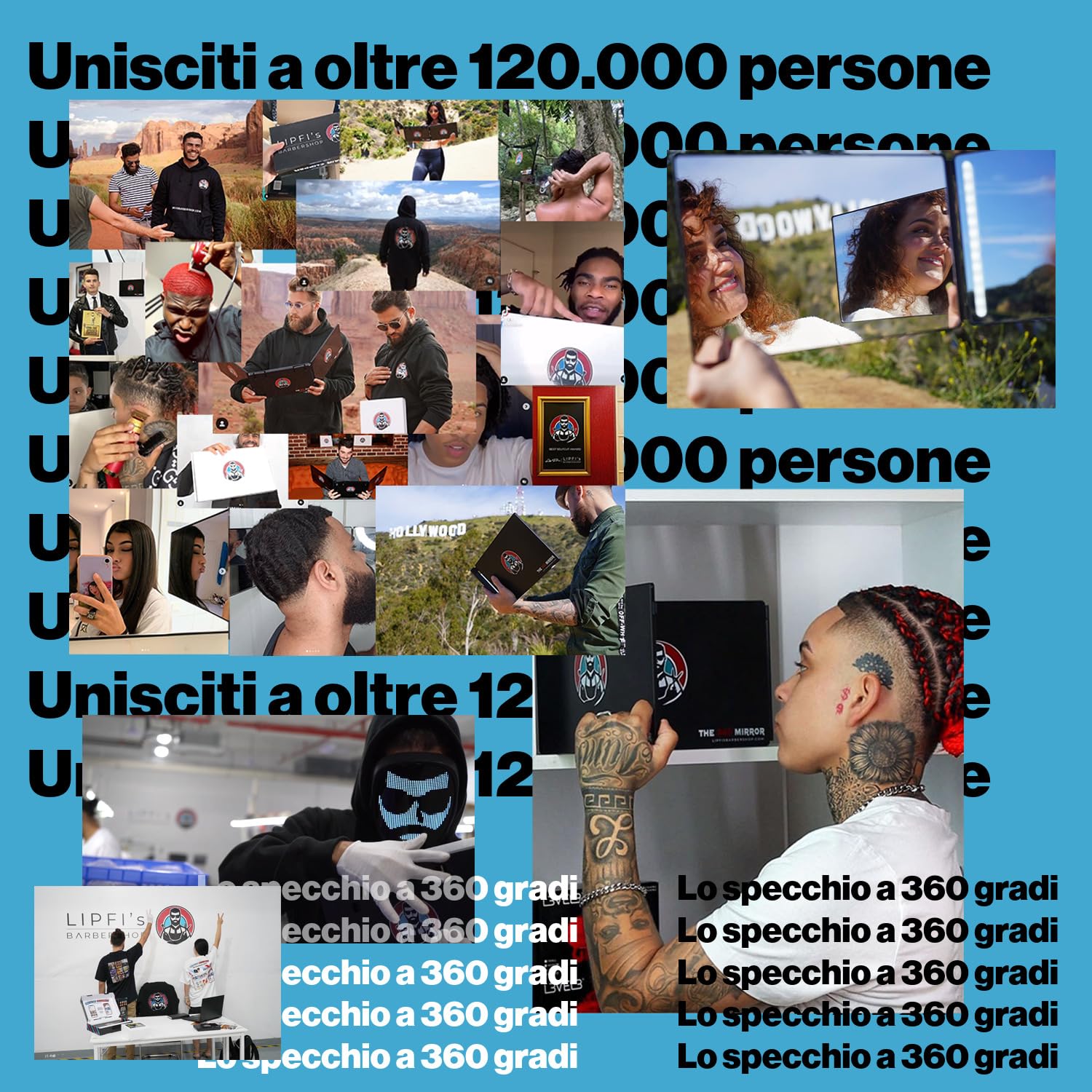 Specchio da taglio a 360 gradi - Altezza regolabile con ganci - Specchio pieghevole a 3 lati - Spechio da barbiere - Specchi da parrucchiere per uomo - Specchioo trittico da barbiere (I Con LED I)