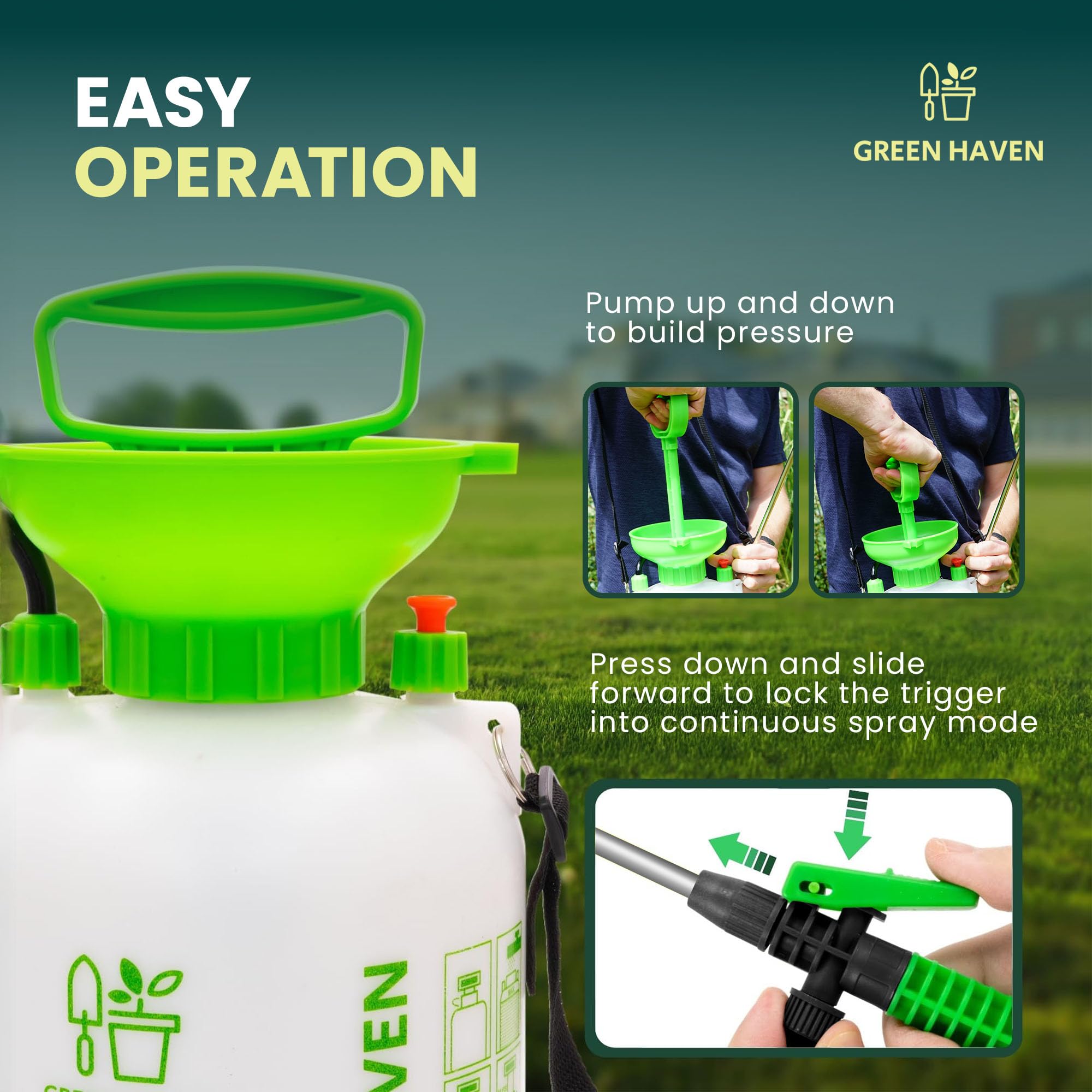 Green Haven 5 Litre Garden Pressure Sprayer – Pump Action Sprayer with Adjustable Nozzle & Carry Strap – Weed Killer, Pesticide & Fertiliser Sprayer — view 8