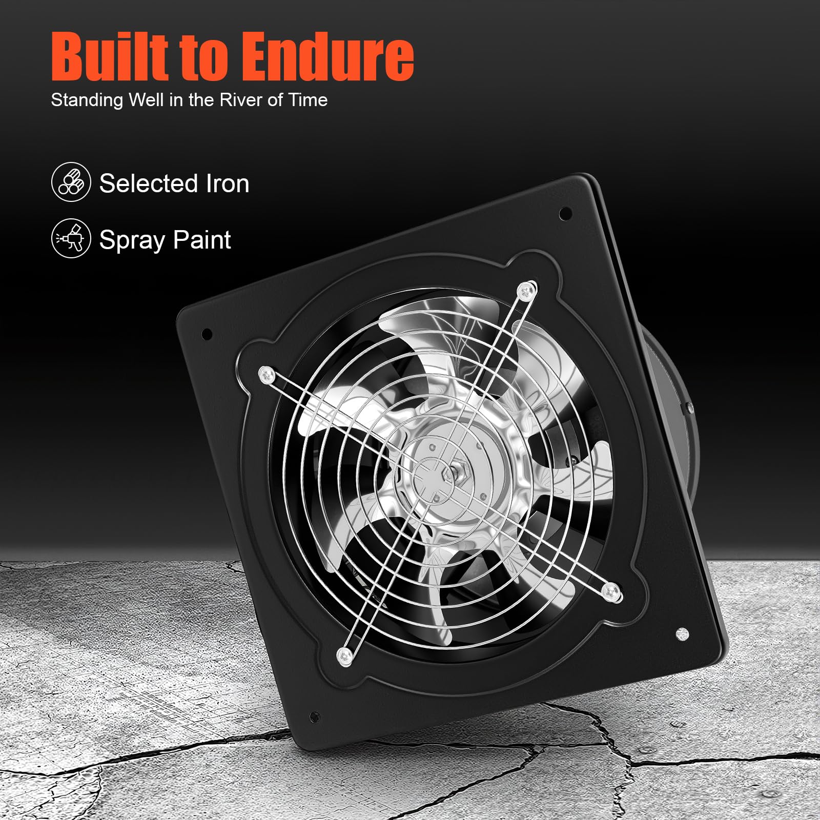 Ventilatore quadrato e rotondo da 200 mm, 80 W, 2800 giri/min, adatto per la ventilazione di garage, cantine, soffitte e finestre