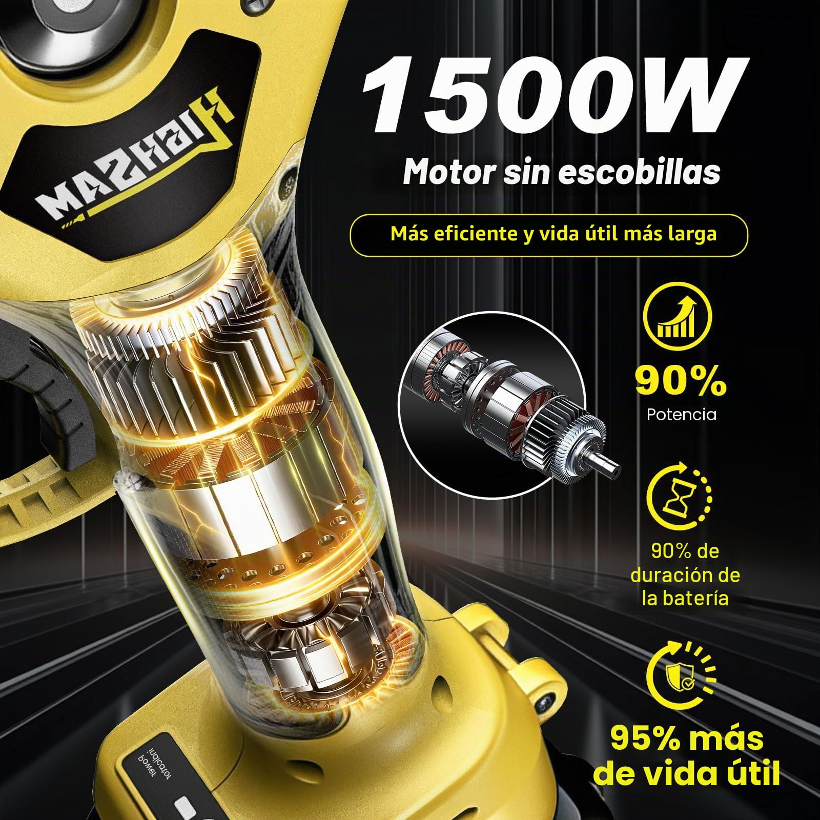 2 en 1 Tijeras de podar a batería telescópicas, compatibles Makita 18V, alcance 4m, motor sin escobillas 1500W, 2×2.0Ah, corte 42mm, rotación 180°, para jardinería y poda de árboles (yel)