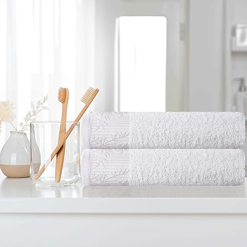 Miniatura 2 de Superior Toallas de baño de algodón (juego de 2), borde Dobby jacquard floral, toalla corporal para baño, baño de invitados, spa, centro turístico,