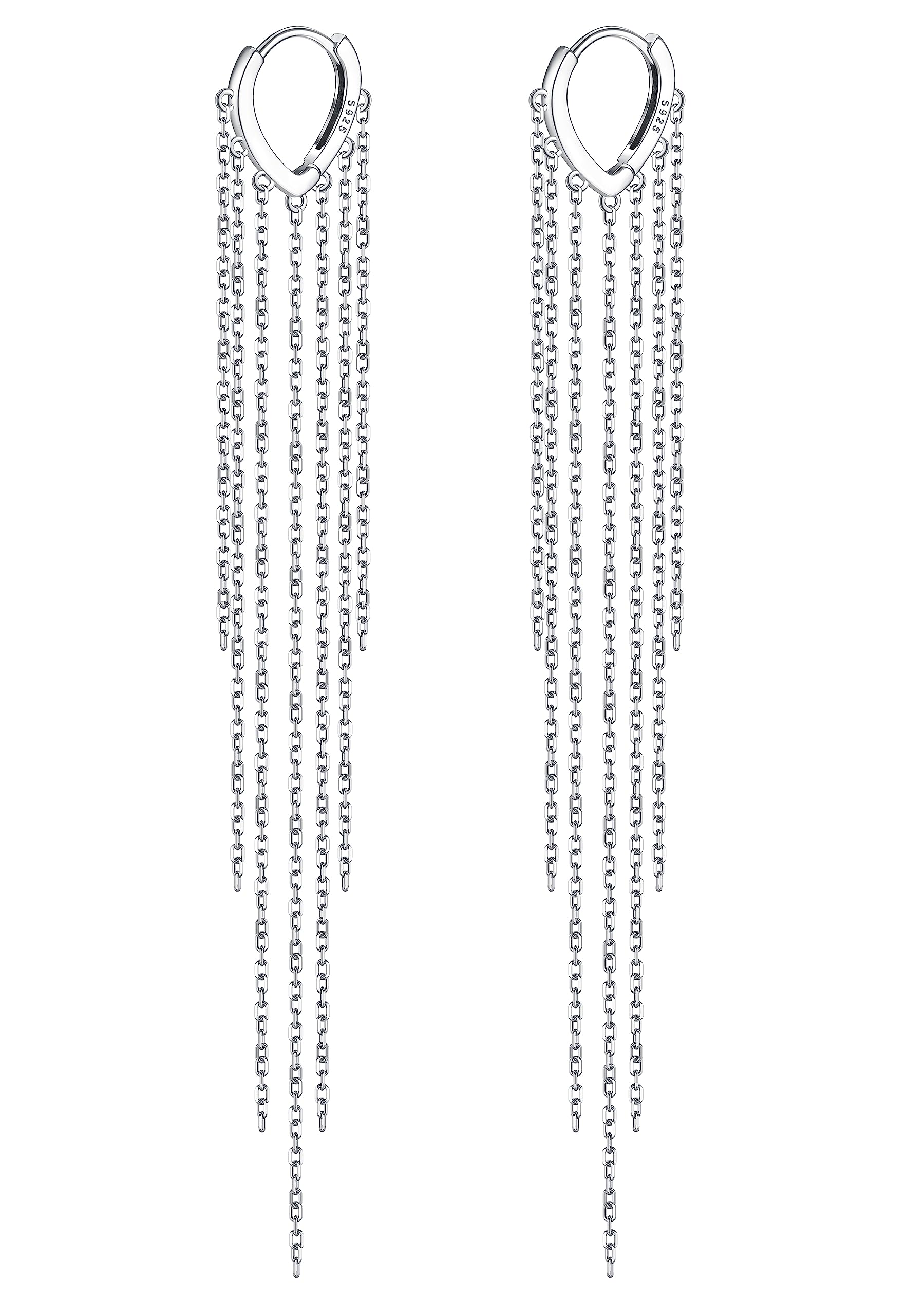 KRFY Pendiente Aro para Mujer Plata de Ley 925 Oro Largo Borla Pendientes 925 Pendiente de Cadena de Borla Colgante de Plata de Oro Pendientes Aros Pequeños con Colgante para Mujer