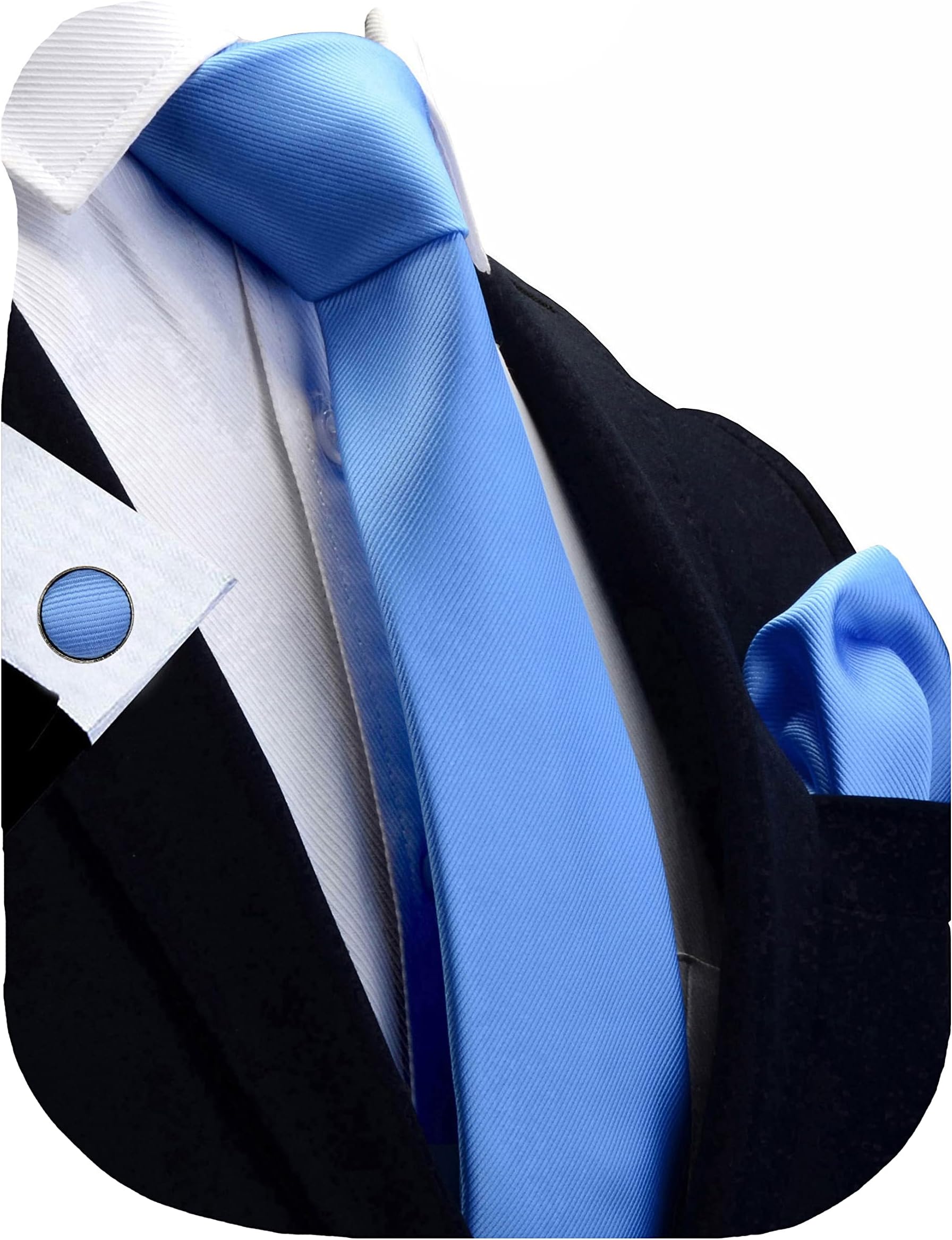 3.15"（8cm） Solid Color Necktie and Pocket Square Cufflinks Sets For Men + Gift Box