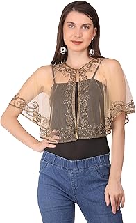 unfakenow women ethnic poncho fancy open front sequin embellished short shrug bolero net crop jacket cape sleeves top cardigan for wedding-picture-24