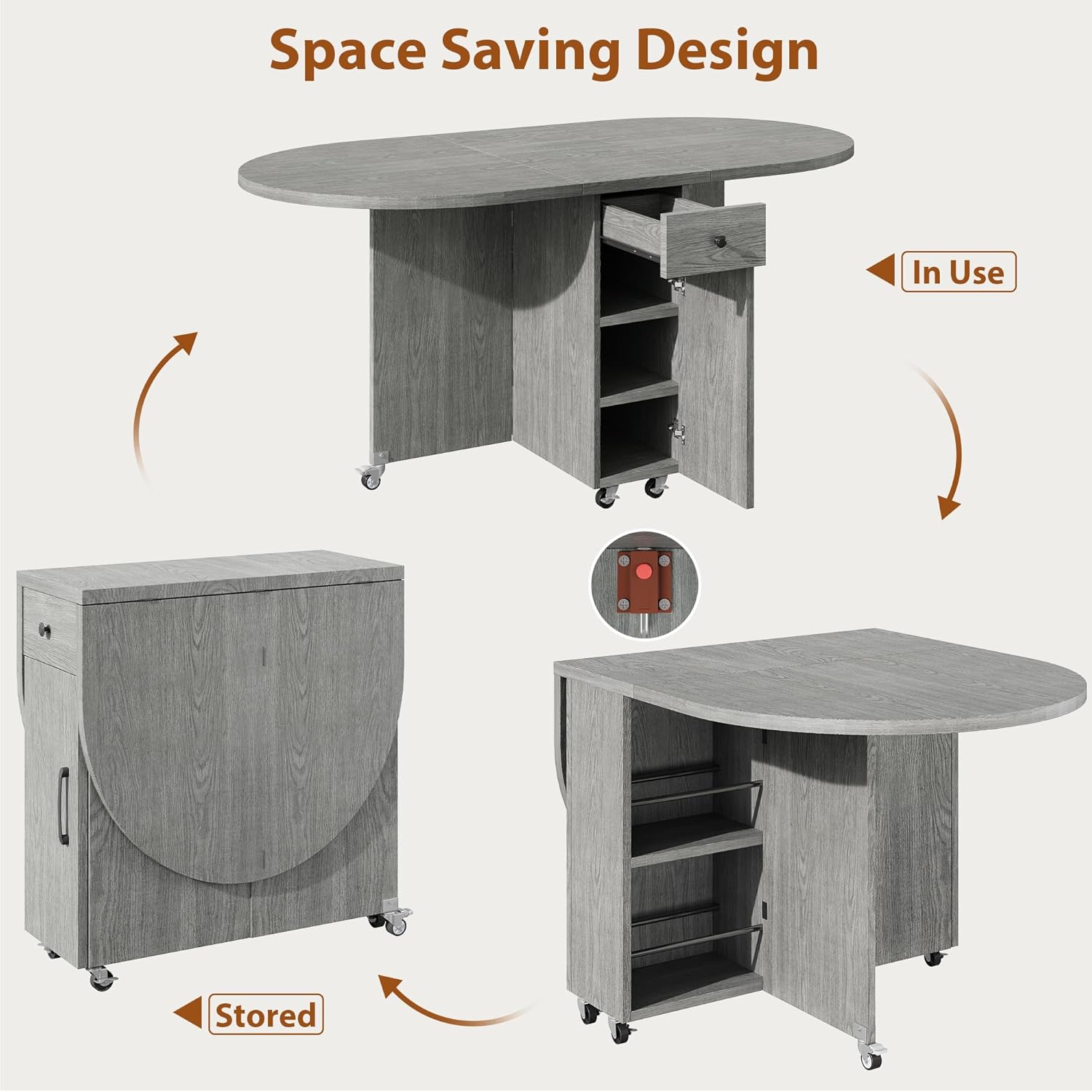 The Jocoevol Folding Dining Table in its fully folded, compact console configuration, positioned against a wall.