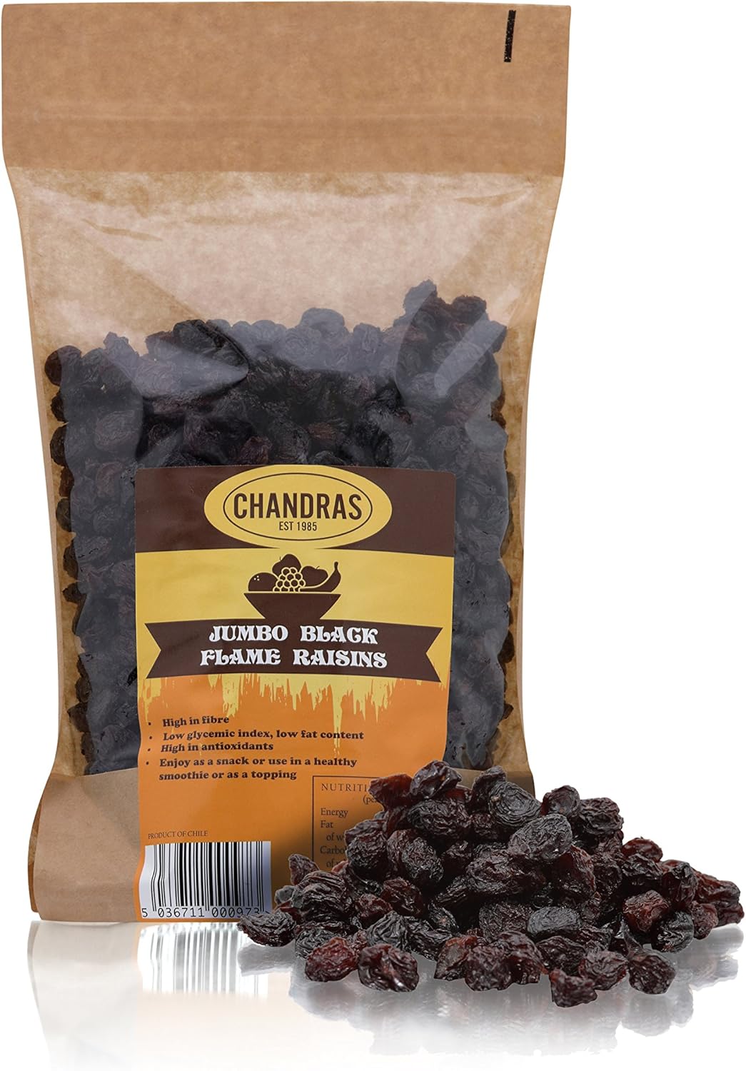 Chandra Whole Foods – Jumbo Black Raisins 500G – Low-GI Jumbo Raisins for Snacking, Smoothies, Baking & Cooking – Gluten-Free & Vegan-Friendly Dried Grapes, Rich in Potassium & Antioxidants & Fibre