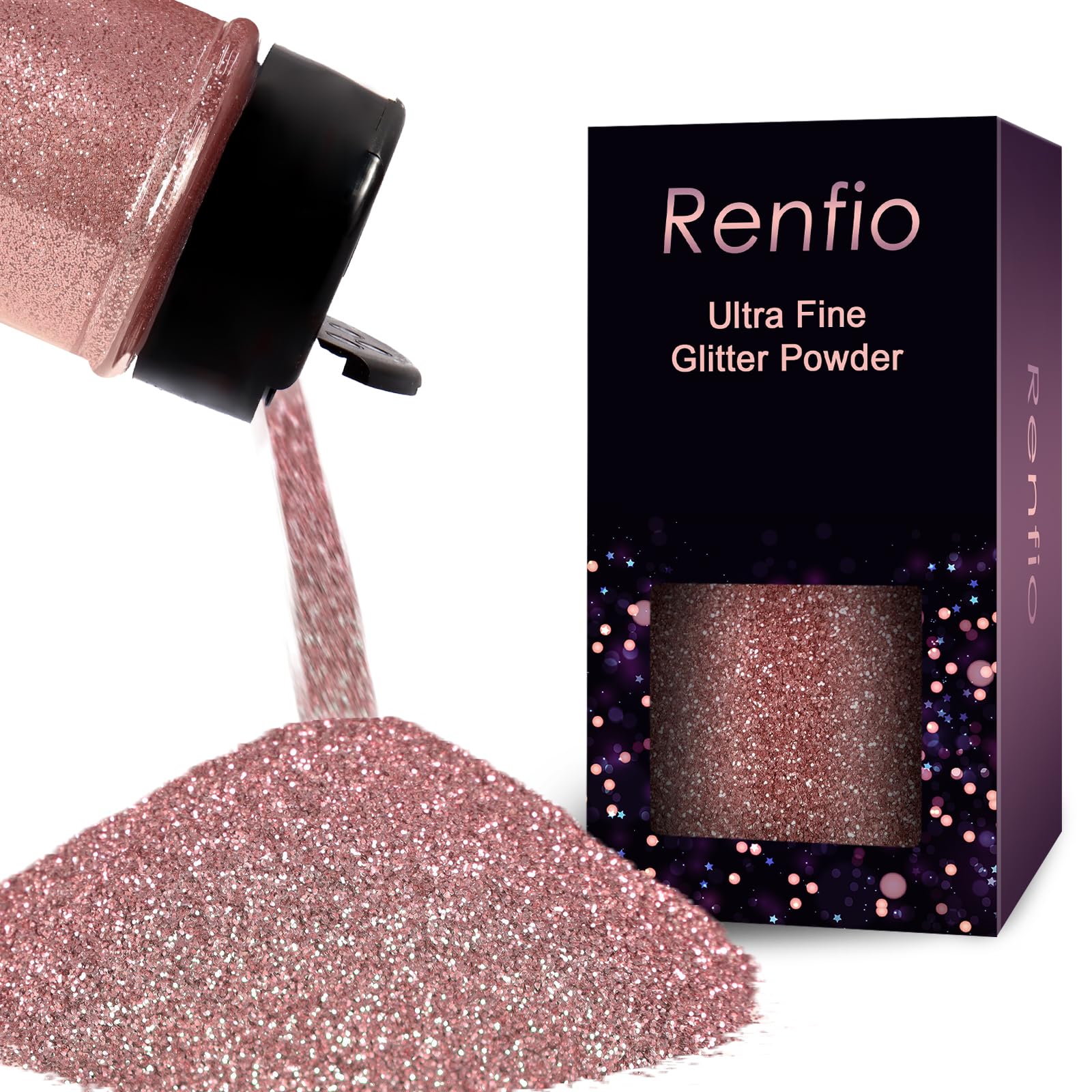 Renfio Biodegradable Rose Gold Glitter, 1.58oz/45g Eco-Friendly Fine Glitter for Candle Making, Cosmetic Craft, Bath Bomb, Soap Making, Makeup