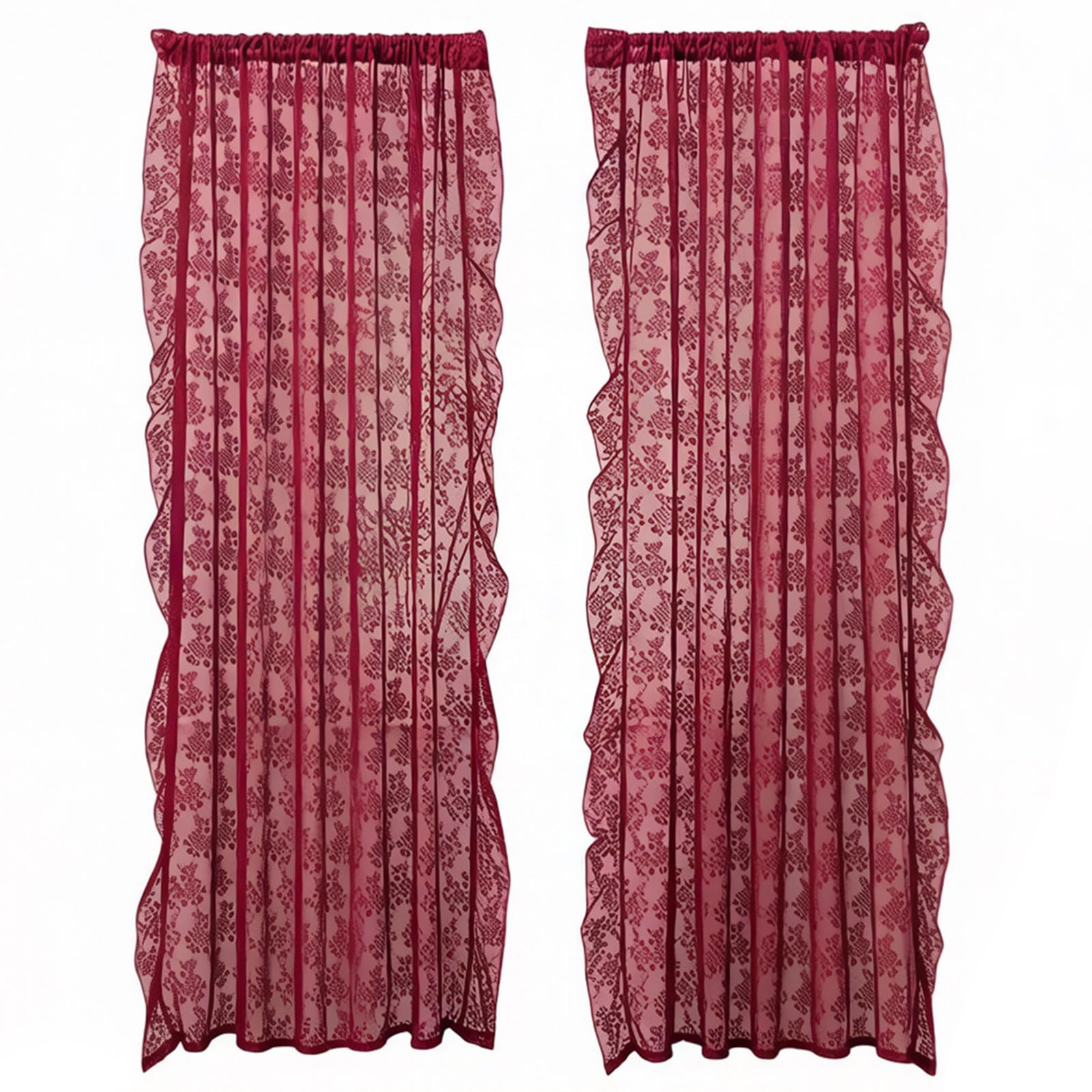 Whoasyst 2Pcs Lace Window Drape Breathable Polyester Fabric Easy Hanging Privacy Polyester Curtains 140X160Cm Multiple Curtains