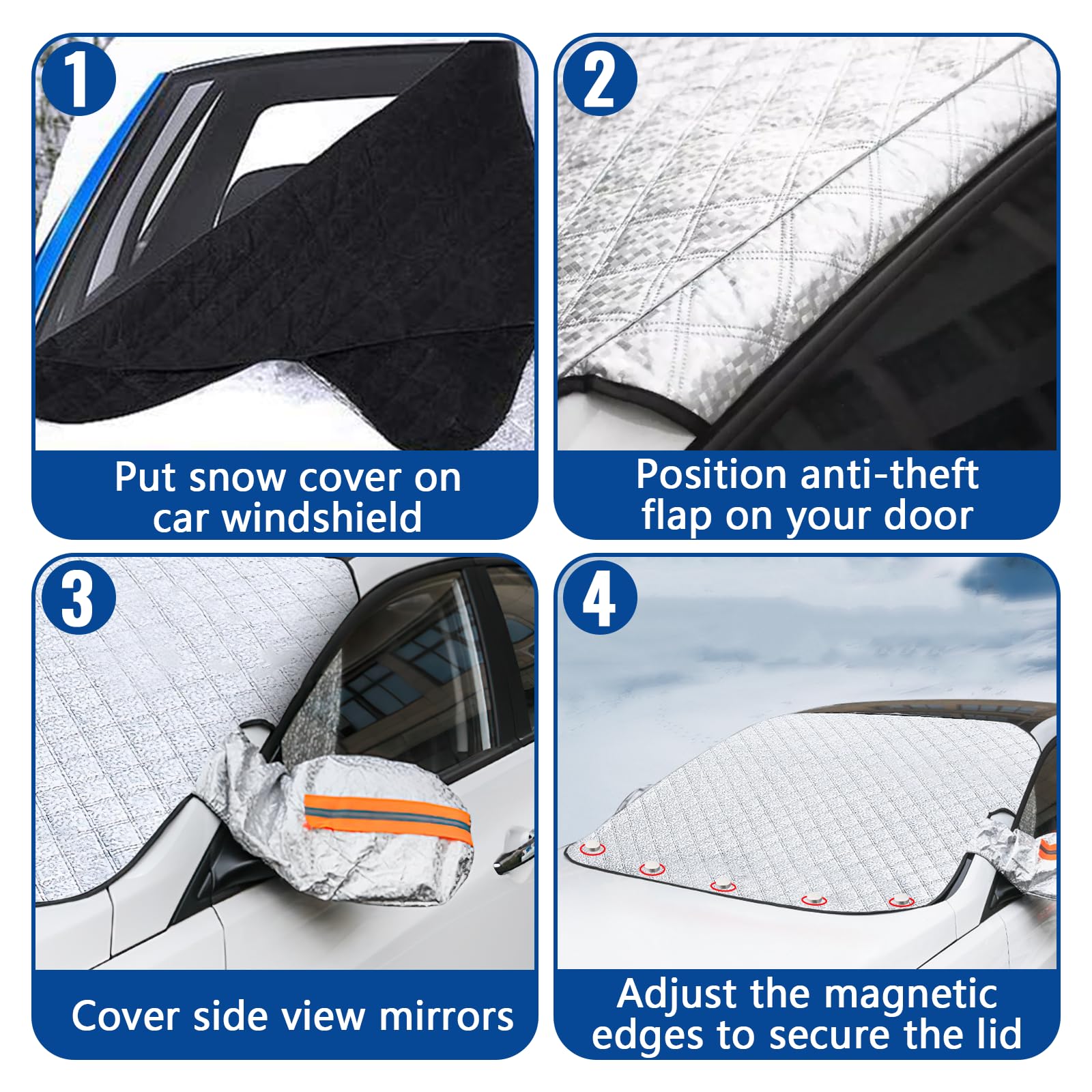 Copri Parabrezza per Auto Inverno, Protezione Parabrezza Antighiaccio ispessito, Antighiaccio, Pioggia, Modello ad aspirazione magnetica113×145CM