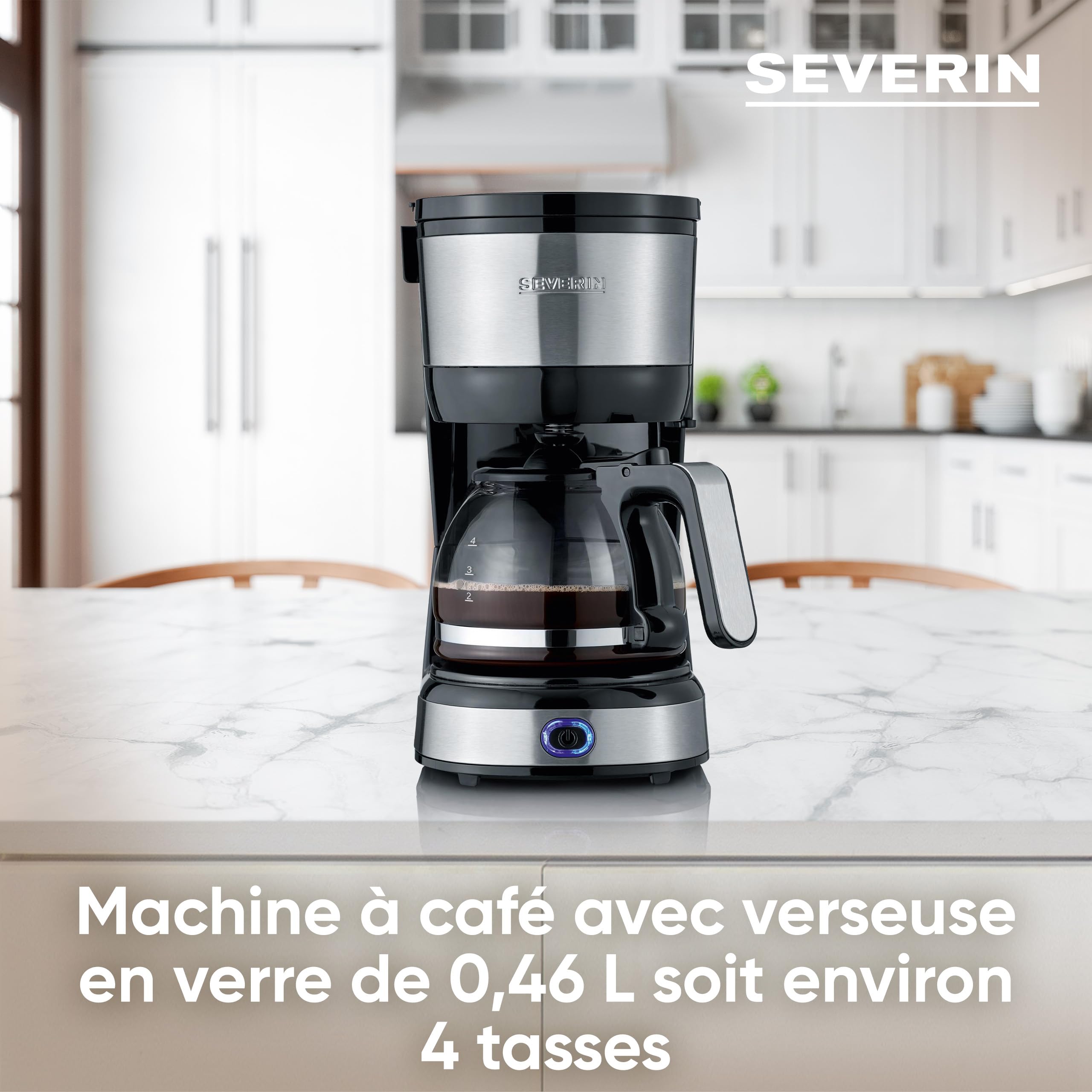 SEVERIN Cafetière filtre 750W 4 tasses filtre permanent lavable Inox Noir KA 4808