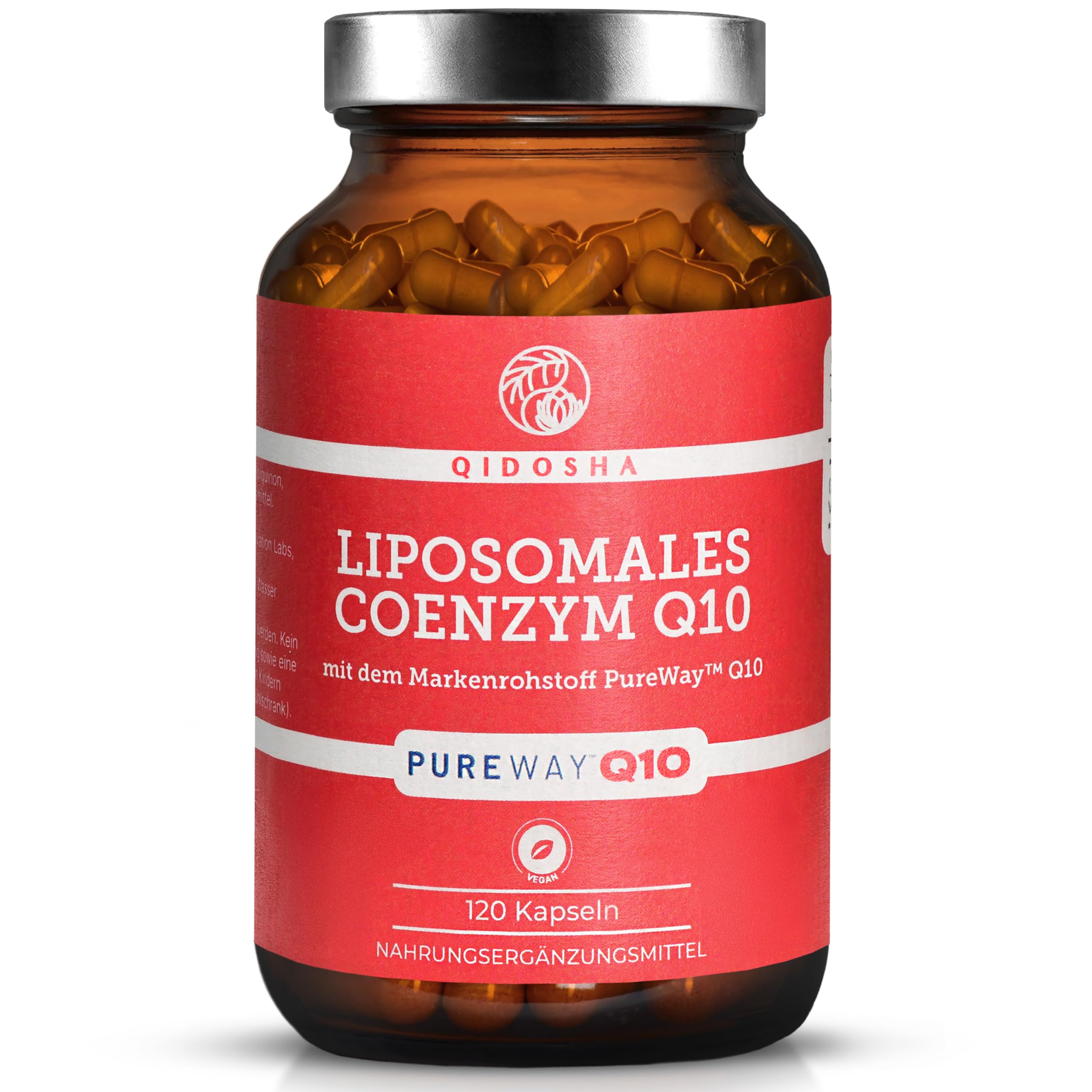 QIDOSHA® Coenzym Q10 liposomal mit dem Markenrohstoff "PureWay™ Q10", 120 Kapseln im Apothekerglas, hohe Bioverfügbarkeit, echte liposomale Technologie, deutsche Fertigung, jede Charge laborgeprüft