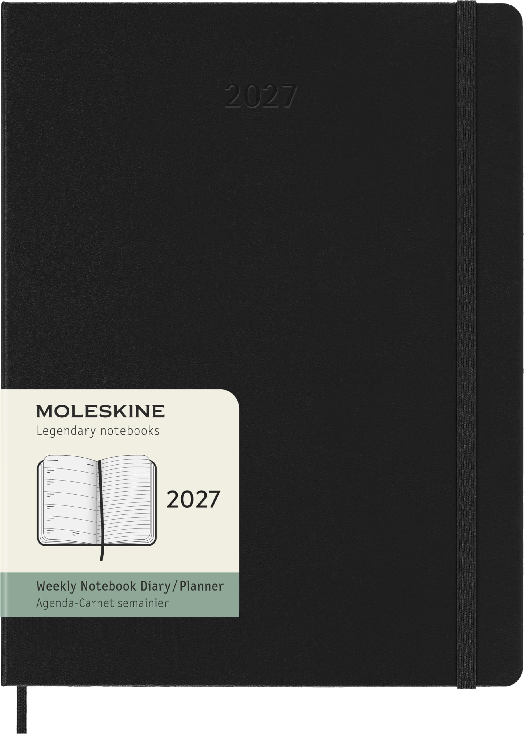 Moleskine Agenda Semanal 2027, Agenda de 12 Meses con Espacio para Notas, Tapa Dura y Cierre Elástico, Formato XL 19x25 Cm, Color Negro
