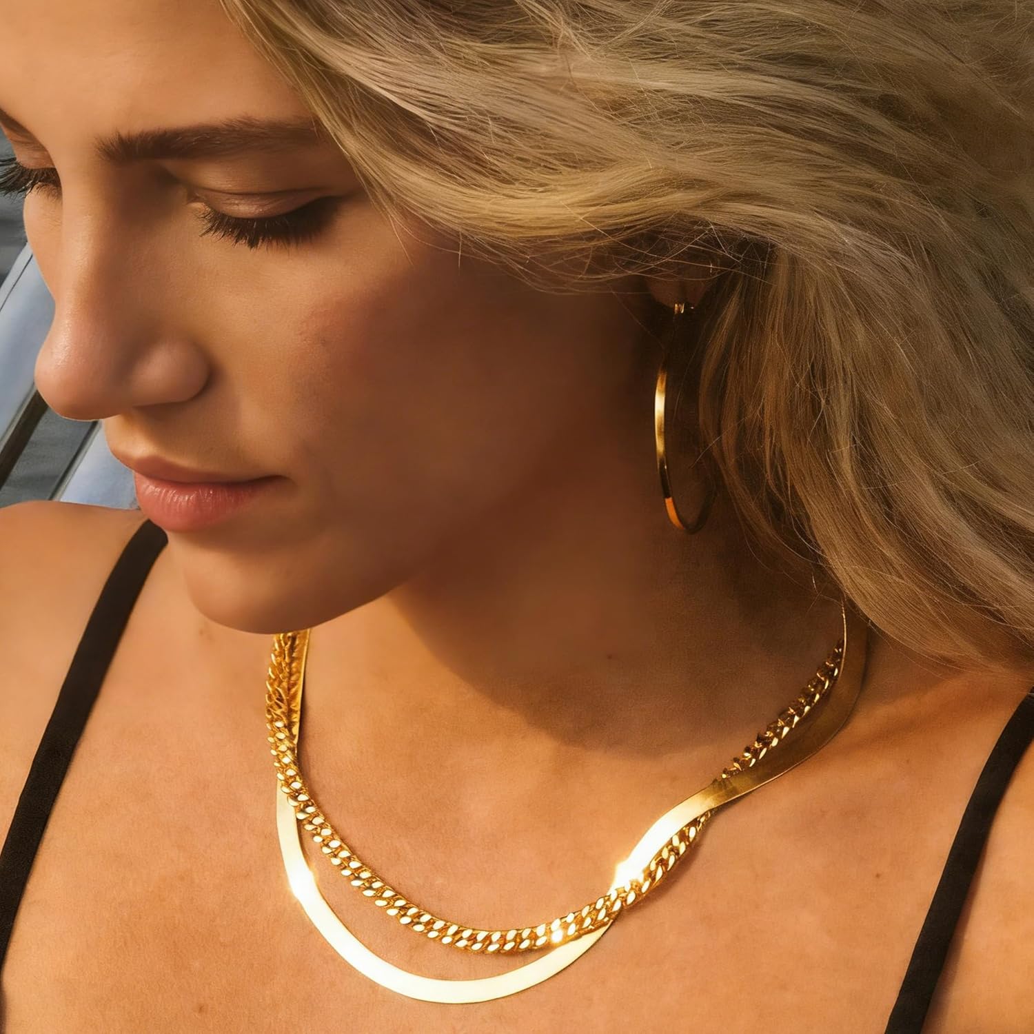 CHESKY Gold Necklace for Women-14K Plated/S925 sterling silver Snake Chain Necklace Dainty Simple Chunky Herringbone Necklace Gold Choker Necklaces Jewelry for Women - Image 9