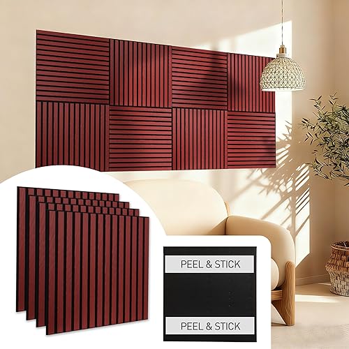 Miniatura 9 de Paneles de pared acústicos autoadhesivos de 22.8 x 22.8 pulgadas, paneles insonorizados con aspecto de madera de nogal, paquete de 4, paneles de