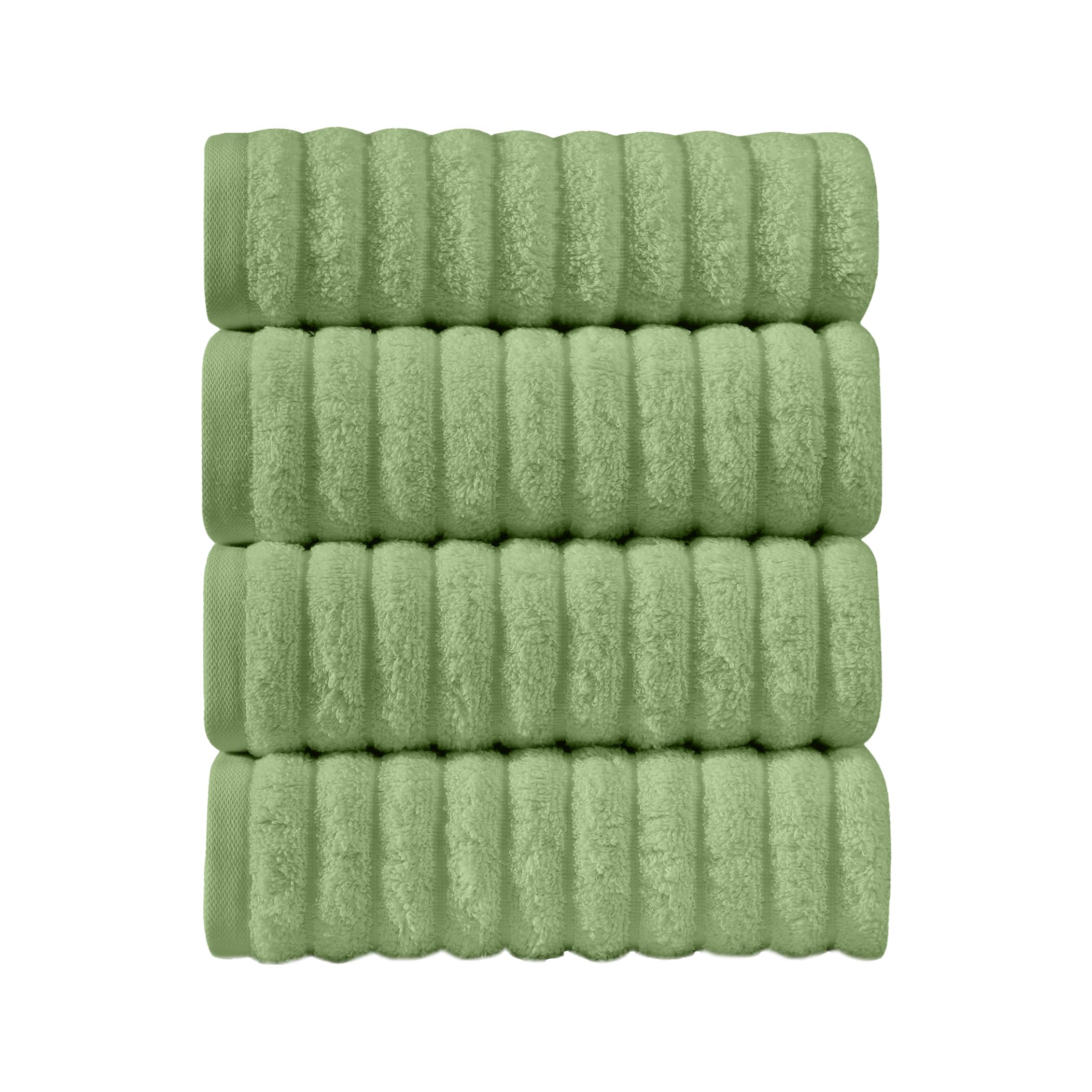 Elegant Comfort Luxury 100% Turkish Cotton Corduroy Ribbed 4 Pack Hand Towel Set 16 x 28 Inch - Absorbent, Super Soft, Quick Dry, Premium Towels for Bathroom, Gym, Spa and Hotel Use, Sage