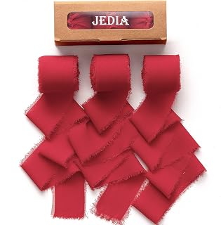 JEDIA Christmas Ribbon, 3 Rolls Red Chiffon Ribbons, 1.5" x 7Yd Gift Ribbon Set for Christmas, Wedding Decor, Wedding Invitations, Bouquet Wrap, Flower Bouquet, Bridal Bouquets, DIY Crafts