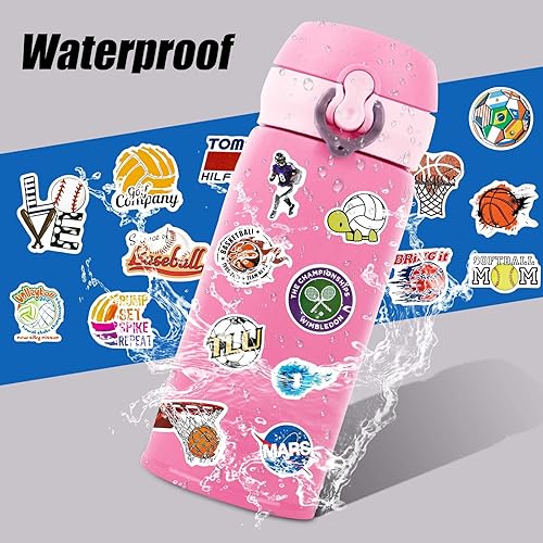 Miniatura 5 de 100 calcomanías deportivas para botellas de agua, varias calcomanías temáticas deportivas incluyen fútbol, baloncesto, sóftbol, voleibol, béisbol,
