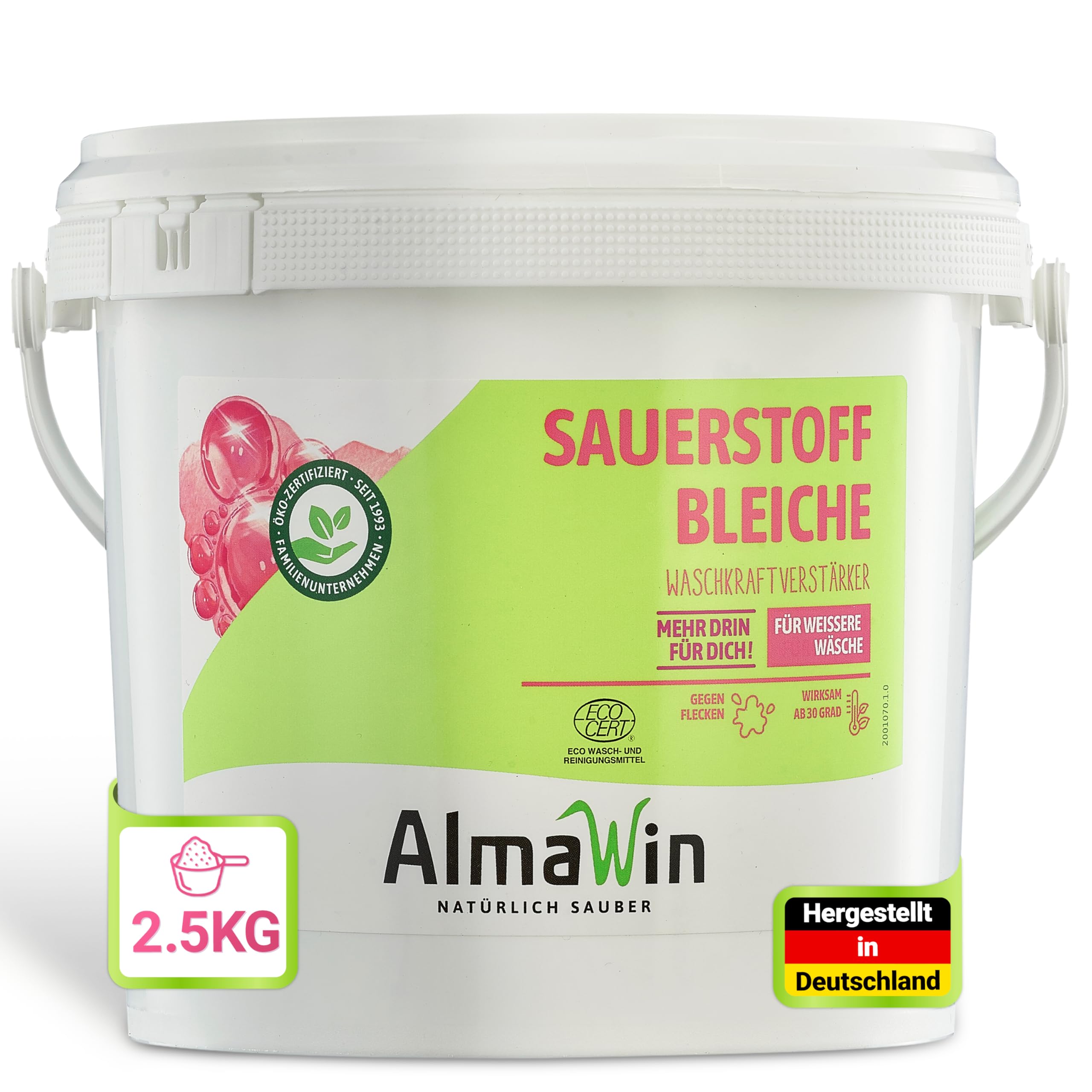 AlmaWin® Sauerstoffbleiche Pulver [2,5kg] für strahlend weiße Wäsche ab 30°C, gegen Gerüche & Verfärbungen - Aktivsauerstoff Bleichmittel für Abfluss, Spül- & Waschmaschine