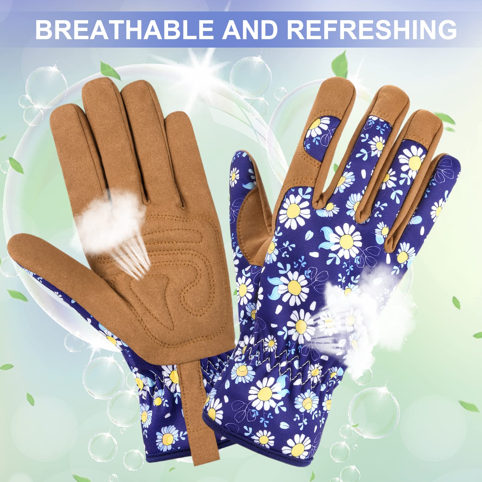 Guantes de jardinería para mujer, guantes de jardín de cuero para mujer, a prueba de espinas, sin puñaladas para excavar, plantar, podar (grande, azul oscuro)