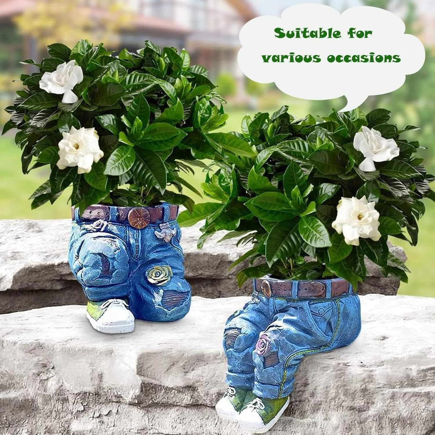 Denim Pants Flower Pots, Resin Retro Jeans Shape Garden Planter Containers, Creative Succulent Potted Pot Craft Ornamentss for Outdoor Indoor Lawn Yard Home Decor (C)