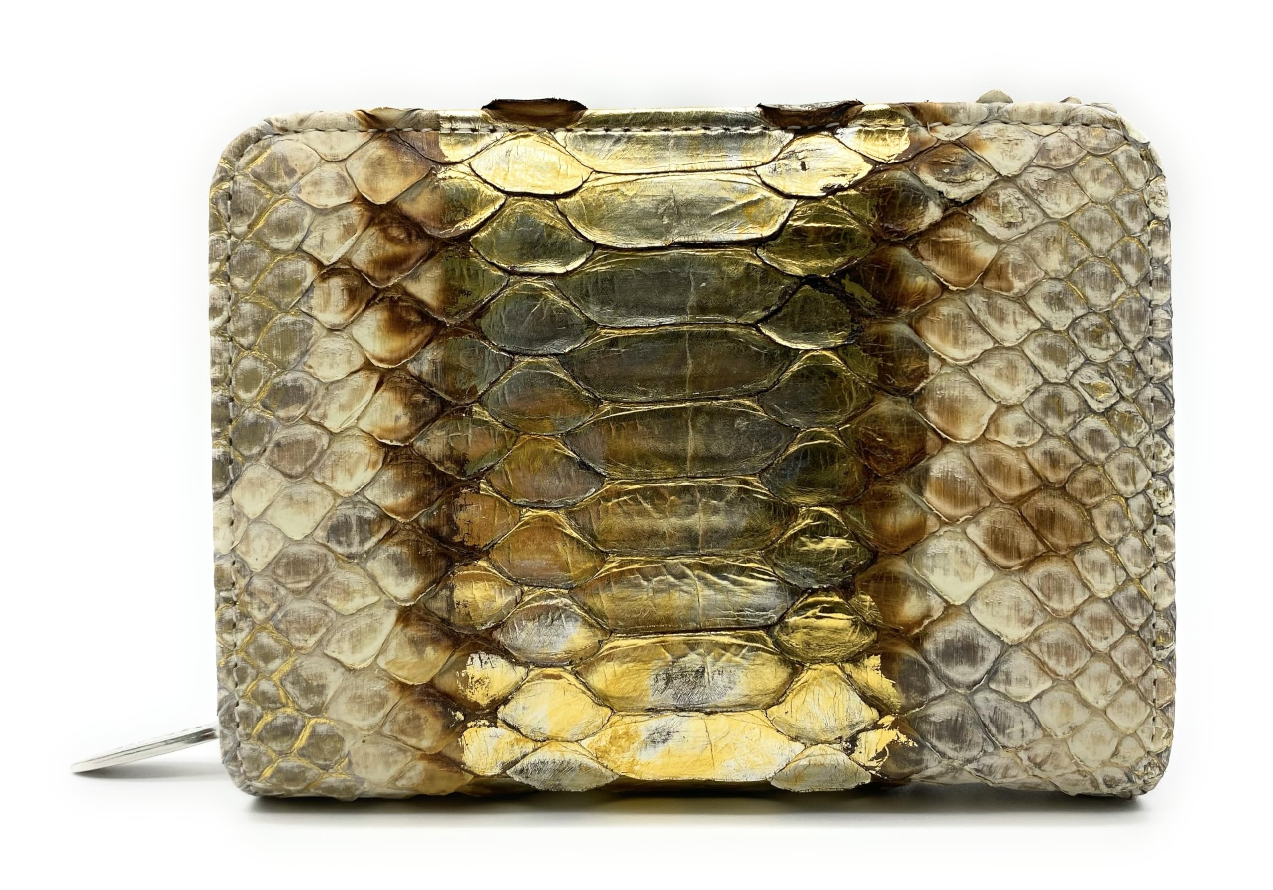 PASSIONE Portafoglio piccolo - Donna - Compatto - Wallet Clutch - Vera pelle - Vero Pitone - Vero Made in Italy (Oro)