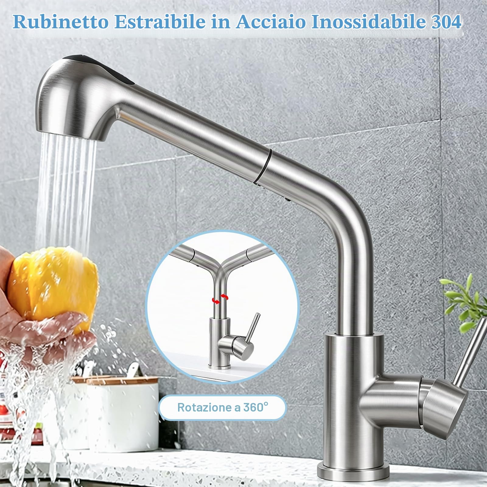 Rubinetto Lavello Cucina con Doccetta Estraibile Miscelatore