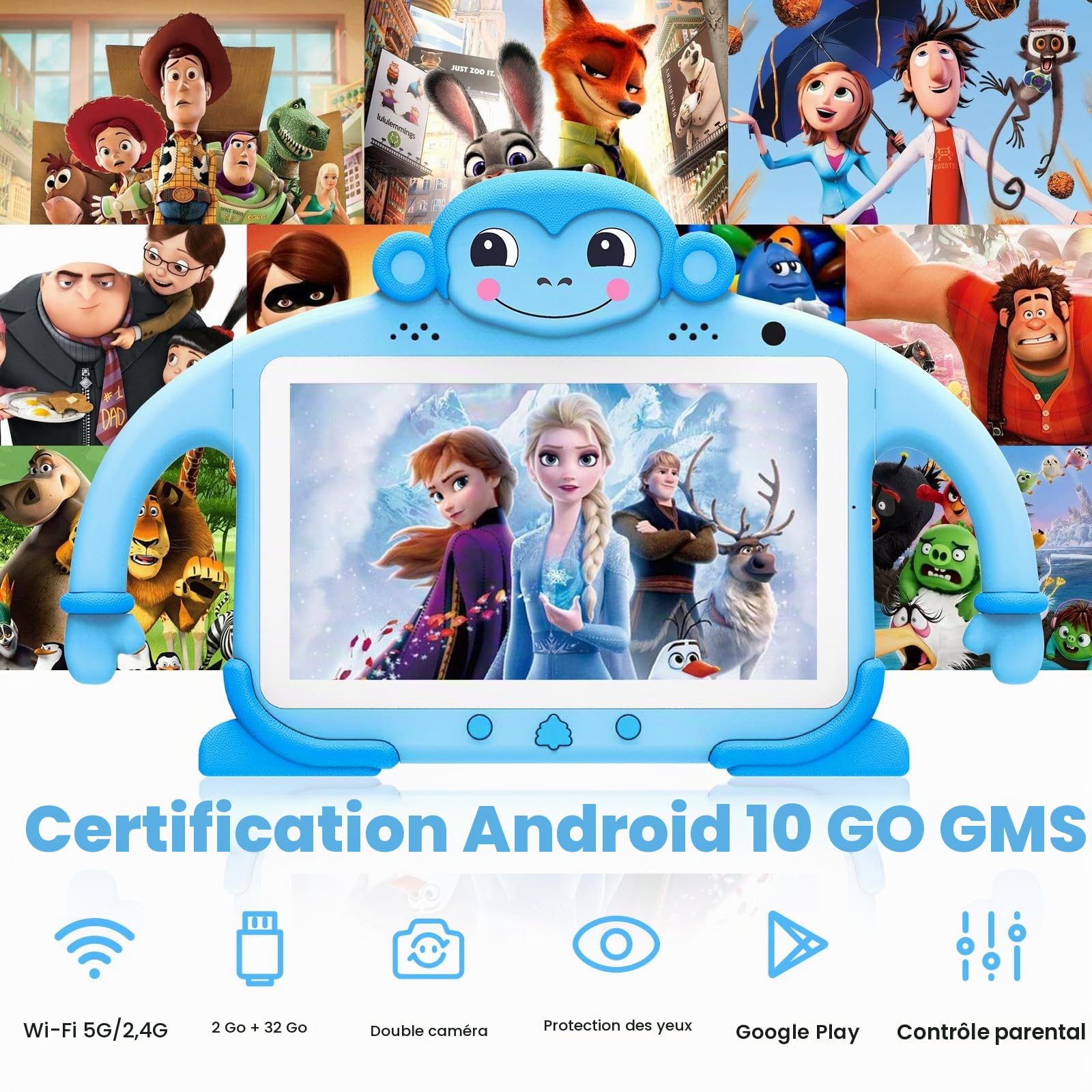 Tablette pour Enfants 7 Pouces Android Tablet PC Tactile Tablette Enfant avec WiFi Double Caméra écran IPS HD Bluetooth, Logiciel Enfant Pré-Installé Quad Core 32Go ROM Kids Tablet Educative (Bleu)