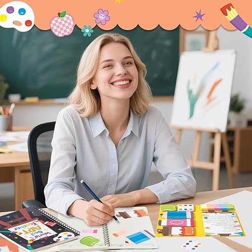 Miniatura 5 de B1ykin Juego de 3 cuadernos de oso con notas adhesivas, papel de regalo, cuaderno Kawaii Bear A5 en espiral y 550 hojas de notas adhesivas con